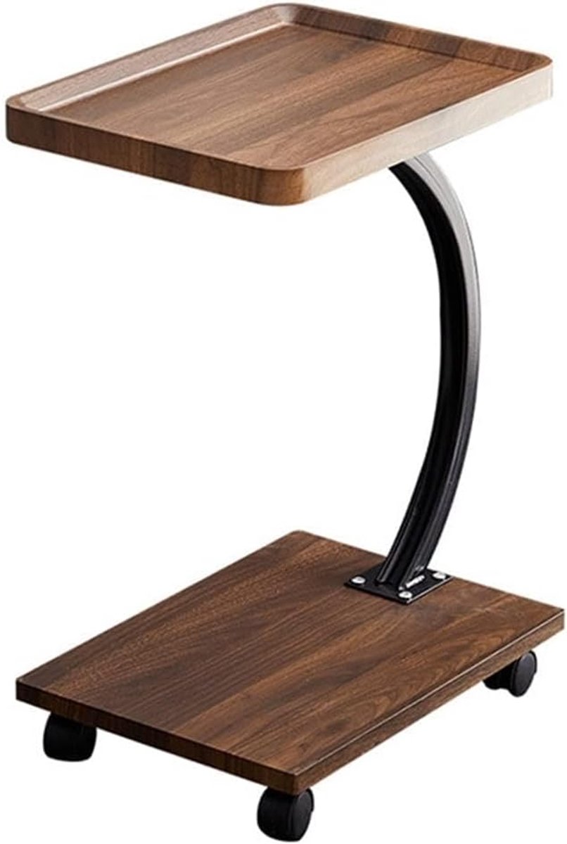Sofa eindtafel C-vormige bank bijzettafel bank salontafel nachtkastje vierkante tafel voor woonkamer slaapkamer kantoor met 4 wielen (bruin: 40* 30* 60 cm)