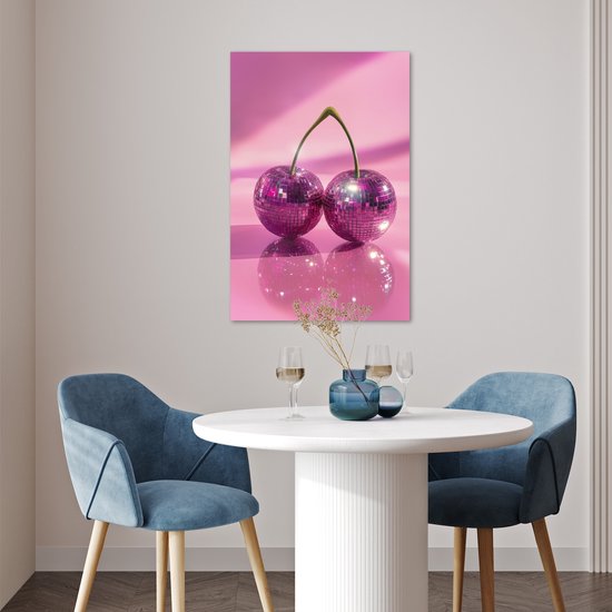 Poster 40x60 cm - Glitter - Discobol - Roze - Kersen - Posters - Wanddecoratie keuken - Muurdecoratie woonkamer - Decoratieve accessoires - Kamer muur decoratie
