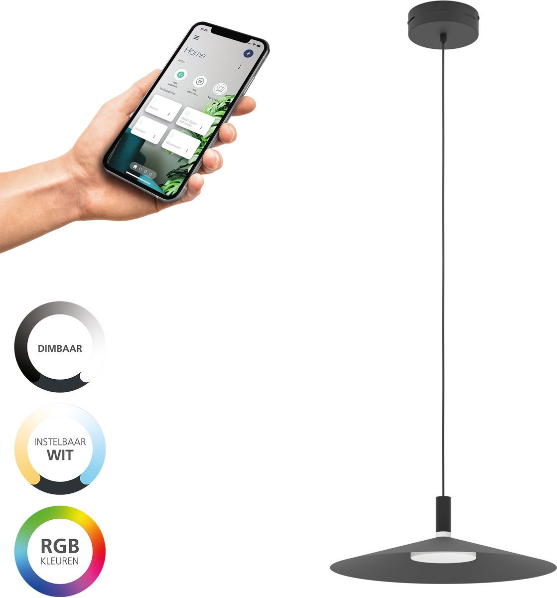 EGLO connect.z Conomavilla-Z Smart Hanglamp - Ø 45 cm - Zwart/Wit - Instelbaar RGB & wit licht - Dimbaar - Zigbee