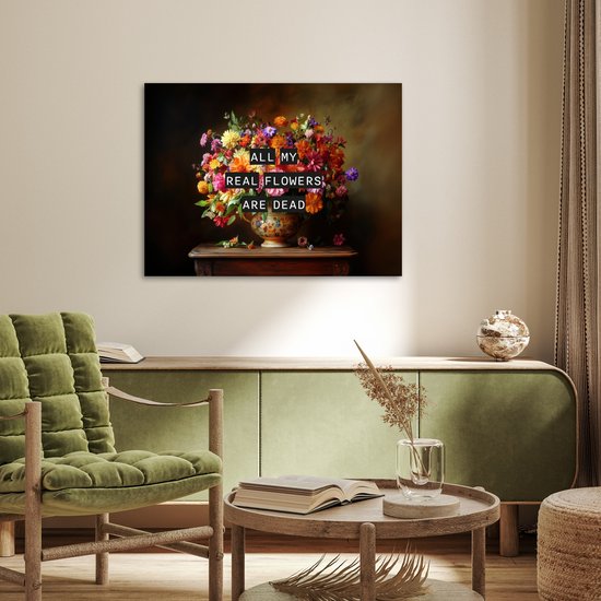 Poster 80x60 cm - Kleur - Bloemen - Vintage - Bloemenvaas - Posters - Kamer decoratie - Wanddecoratie woonkamer - Muurdecoratie slaapkamer