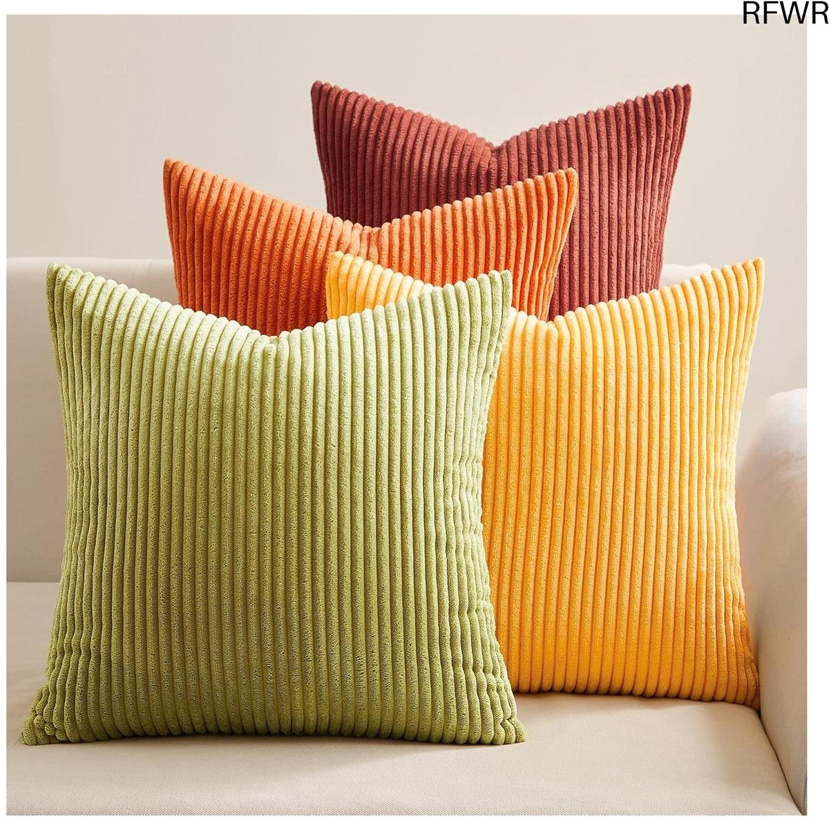 RFWR® Set van 4 Kussenhoezen 40x40 cm Corduroy voor Woonkamer en Tuin – Pluizige Decoratie