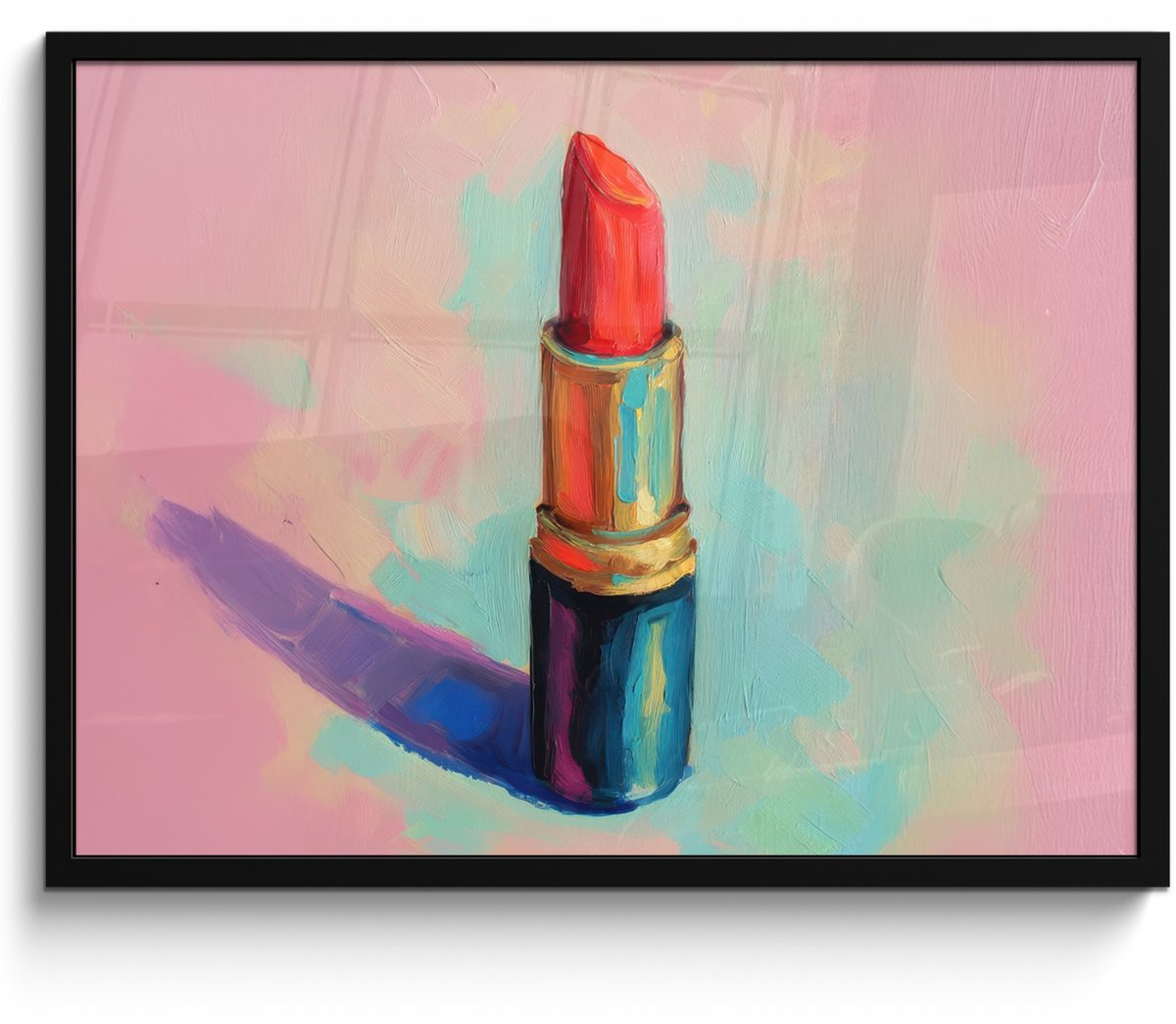 FrameYourWall Poster in lijst - Fotolijst 80x60 cm - Posters - Lippenstift - Rood - Penseelstreken - Posterlijst zwart - Decoratie - Wanddecoratie woonkamer - Muurdecoratie slaapkamer