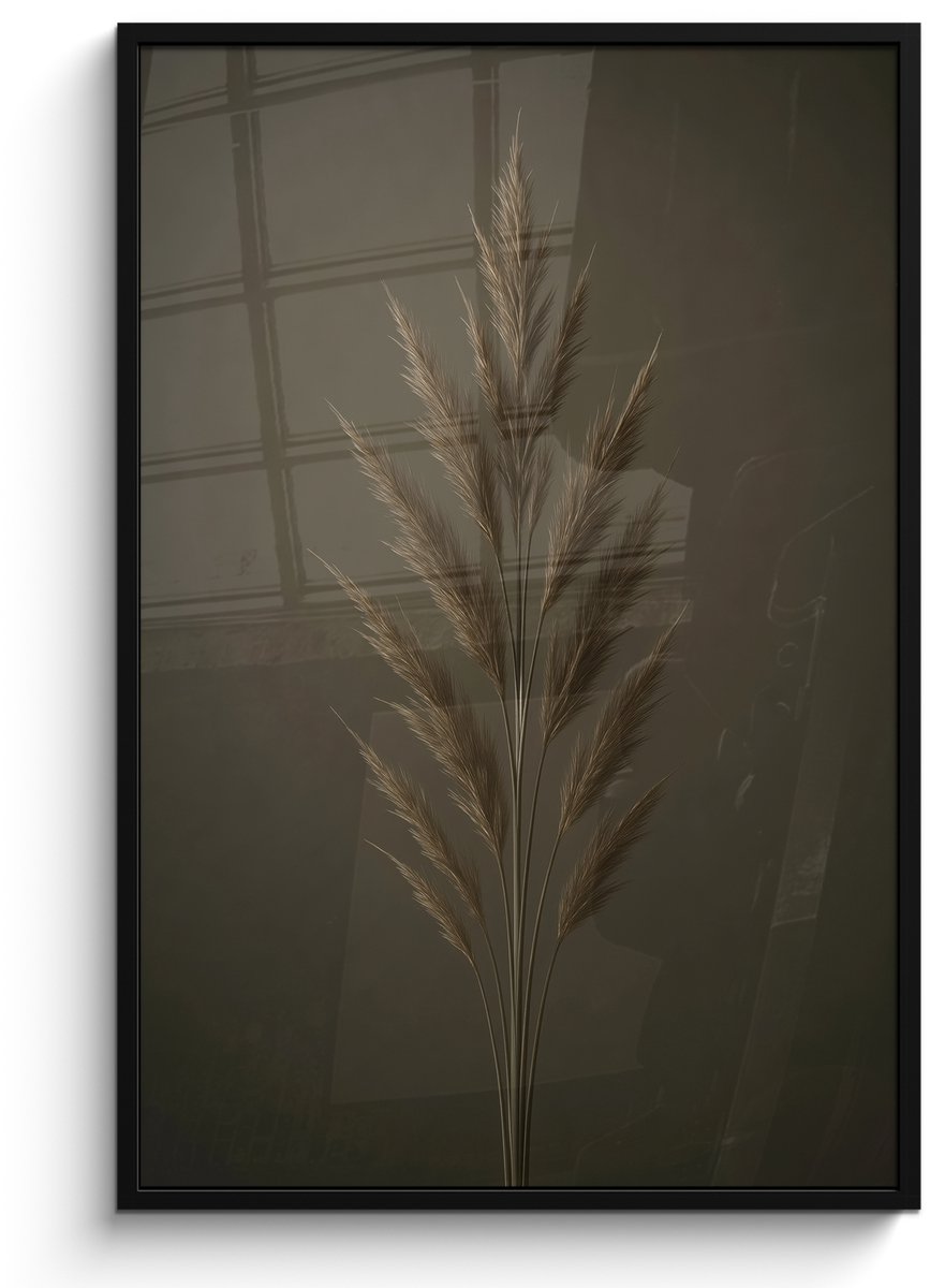 FrameYourWall Poster in lijst - Fotolijst 80x120 cm - Posters - Tak - Pluimgras - Donkerbruin - Posterlijst zwart - Decoratie - Wanddecoratie woonkamer - Muurdecoratie slaapkamer