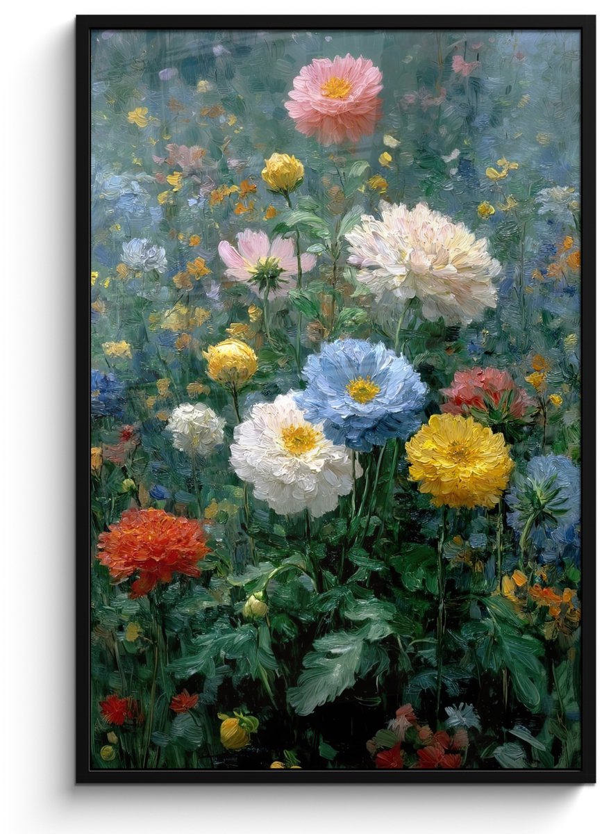 FrameYourWall Poster in lijst - Fotolijst 80x120 cm - Posters - Close-up - Veld - Bloemen - Kleurrijk - Posterlijst zwart - Decoratie - Wanddecoratie woonkamer - Muurdecoratie slaapkamer