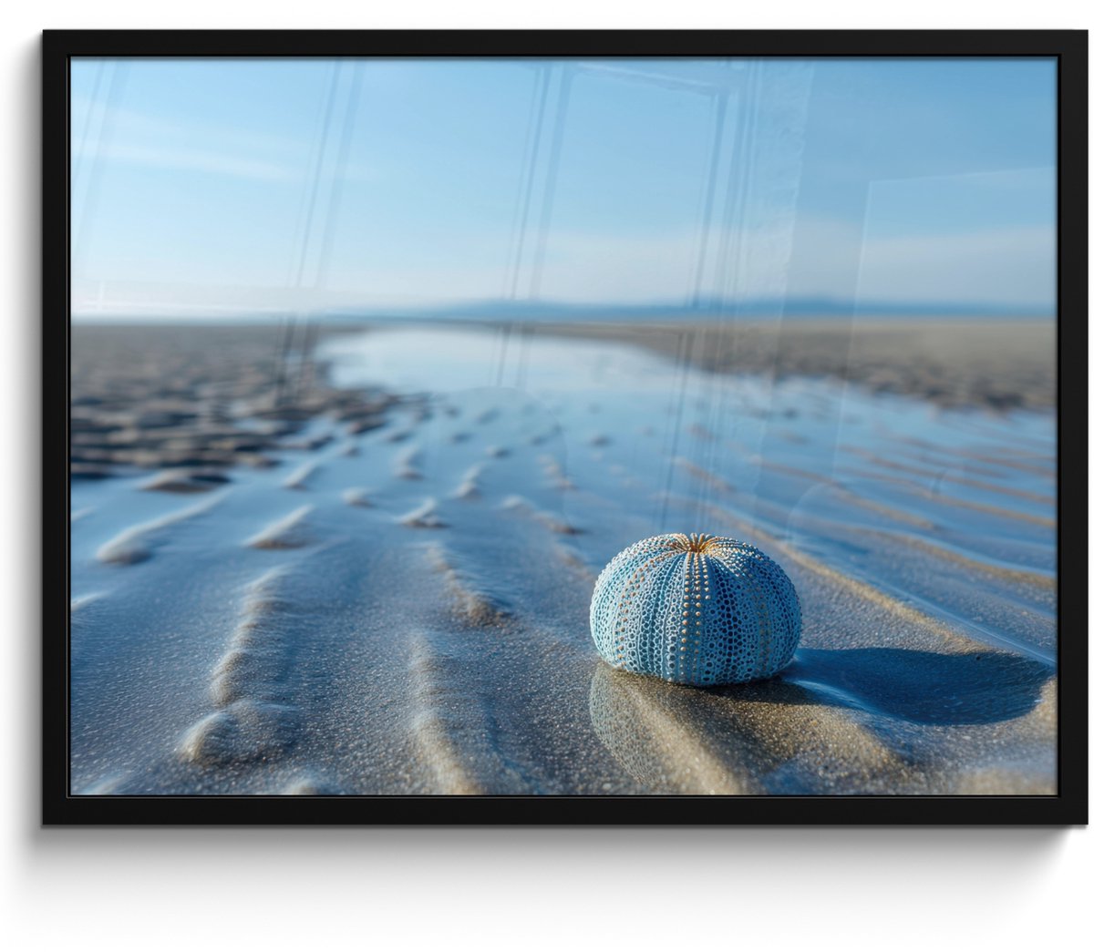 FrameYourWall Poster in lijst - Fotolijst 80x60 cm - Posters - Strand - Schild - Water - Blauw - Posterlijst zwart - Decoratie - Wanddecoratie woonkamer - Muurdecoratie slaapkamer Strand - Water