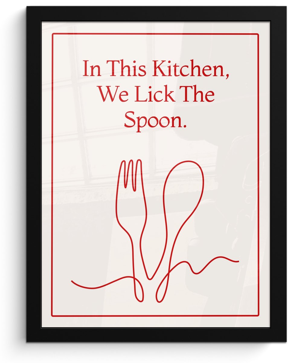 FrameYourWall Poster in lijst - Fotolijst 30x40 cm - Posters - Minimalistisch - Vork - Lepel - Lijntekening - Posterlijst zwart - Decoratie - Wanddecoratie woonkamer - Muurdecoratie slaapkamer Vork - Lepel - Quote