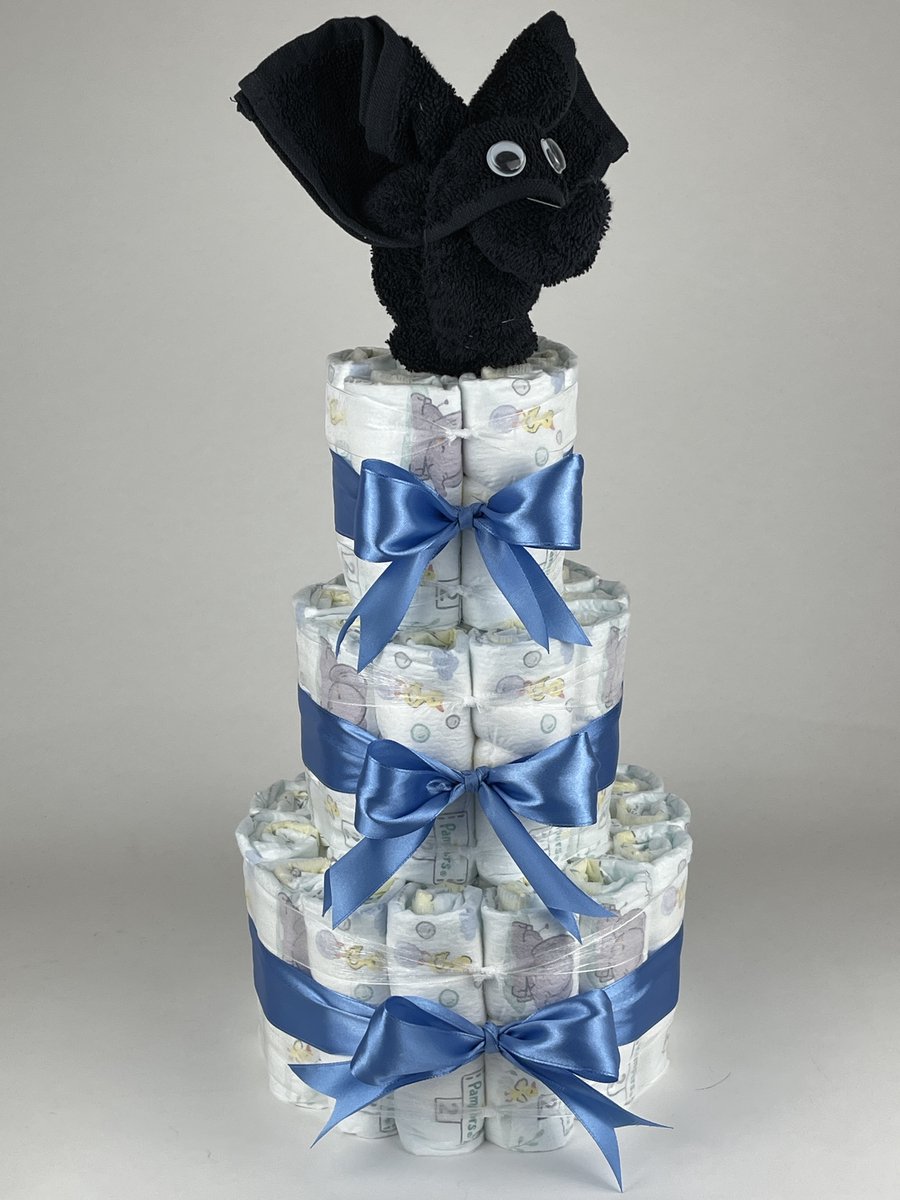 Chouette-Chouette | Luiertaart Jongen | Kraamcadeau | Geboorte Jongen | Babyshower | Olifant Zwart - diep Blauw