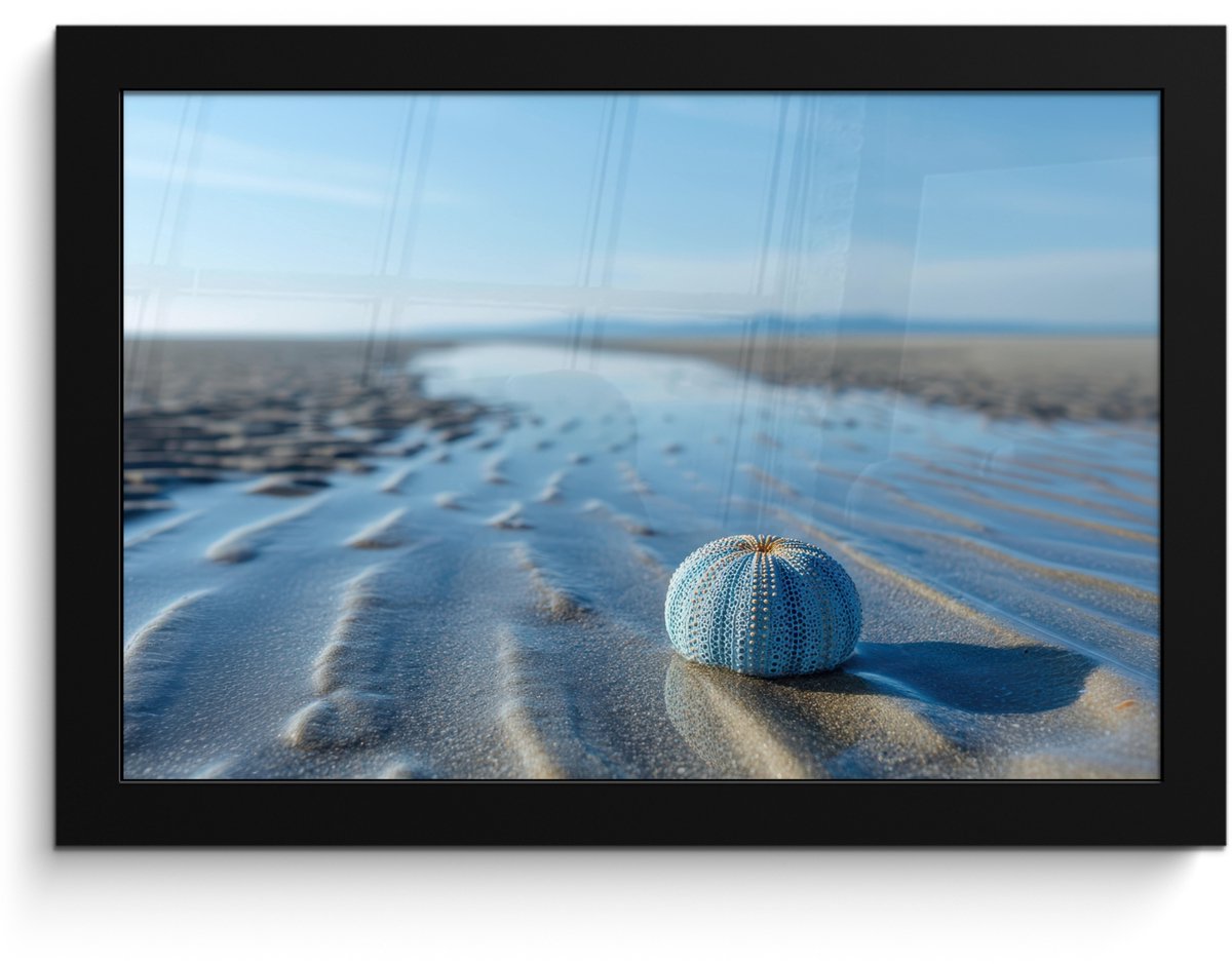 FrameYourWall Poster in lijst - Fotolijst 30x20 cm - Posters - Strand - Schild - Water - Blauw - Posterlijst zwart - Decoratie - Wanddecoratie woonkamer - Muurdecoratie slaapkamer Strand - Water
