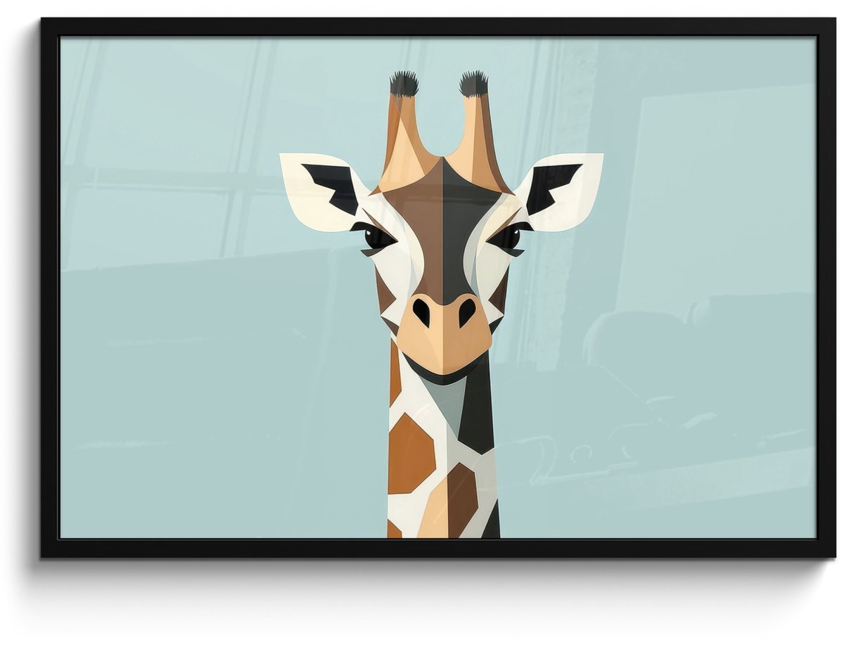FrameYourWall Poster in lijst - Fotolijst 90x60 cm - Posters - Giraffe - Illustratie - Bruin - Minimalistisch - Posterlijst zwart - Decoratie - Wanddecoratie woonkamer - Muurdecoratie slaapkamer