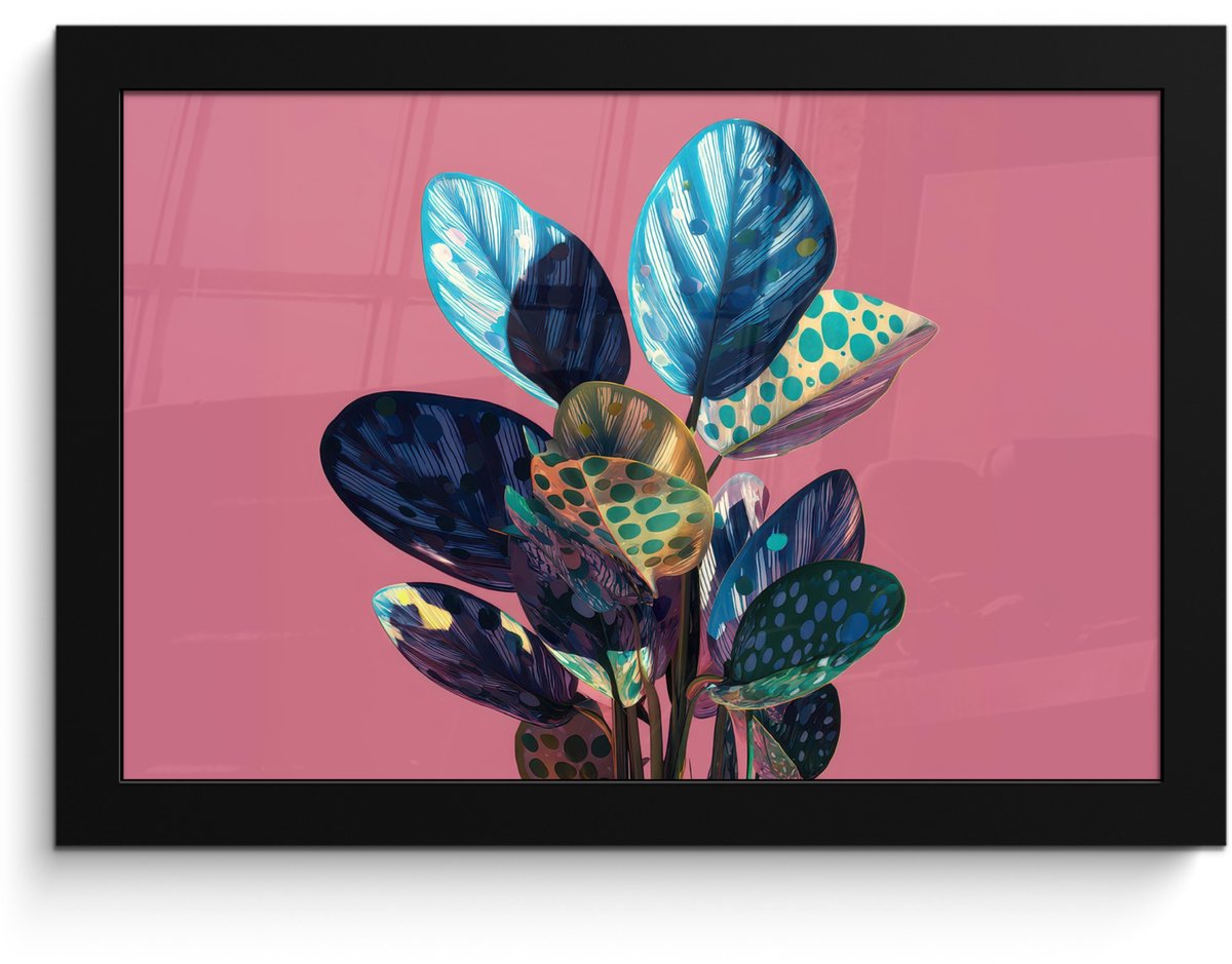 FrameYourWall Poster in lijst - Fotolijst 30x20 cm - Posters - Plant - Bladeren - Stippen - Abstract - Posterlijst zwart - Decoratie - Wanddecoratie woonkamer - Muurdecoratie slaapkamer