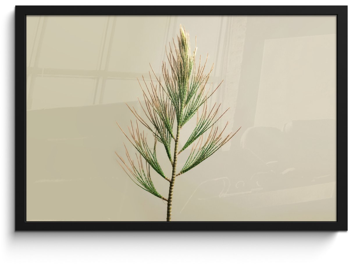 FrameYourWall Poster in lijst - Fotolijst 60x40 cm - Posters - Dennentak - Naaldvormige bladeren - Lichtgroen - Posterlijst zwart - Decoratie - Wanddecoratie woonkamer - Muurdecoratie slaapkamer