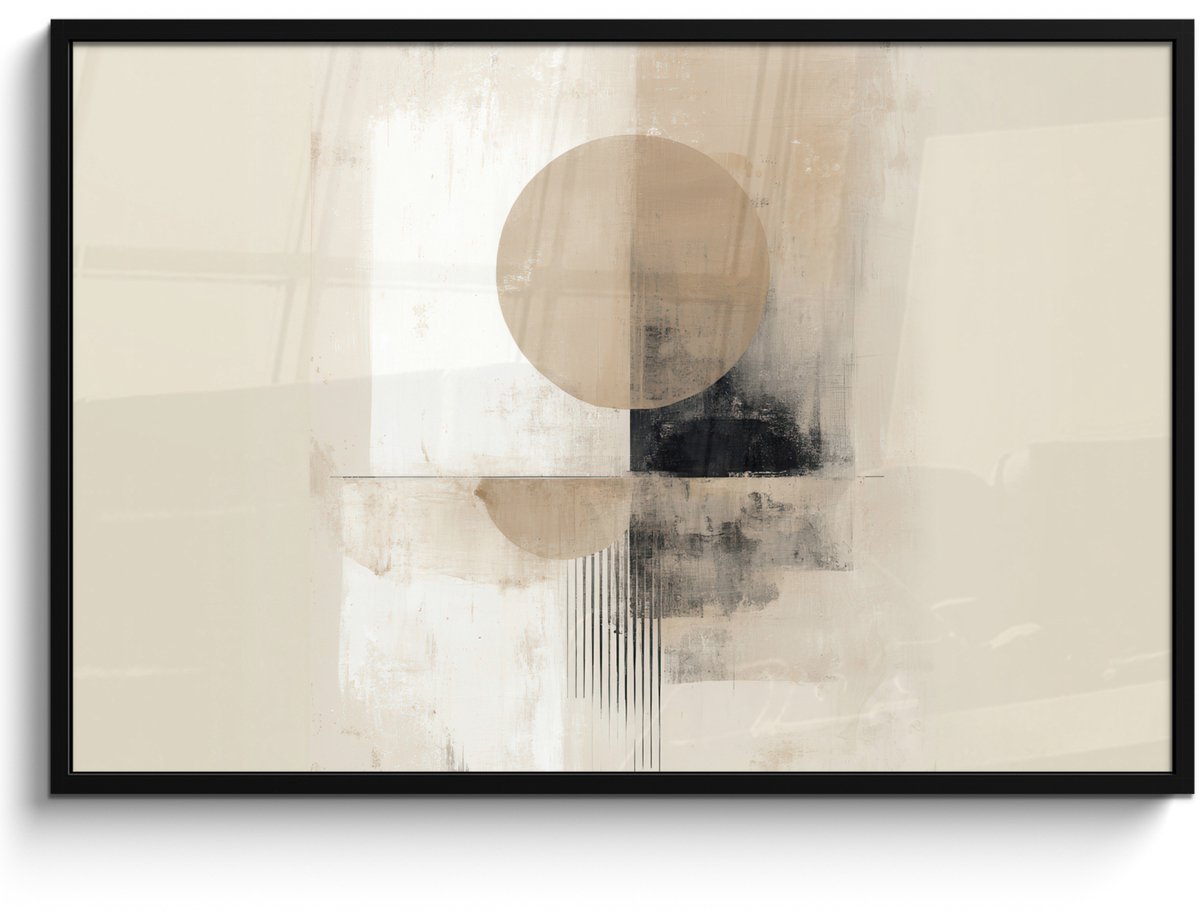 FrameYourWall Poster in lijst - Fotolijst 120x80 cm - Posters - Cirkel - Compositie - Diepte - Beige - Posterlijst zwart - Decoratie - Wanddecoratie woonkamer - Muurdecoratie slaapkamer