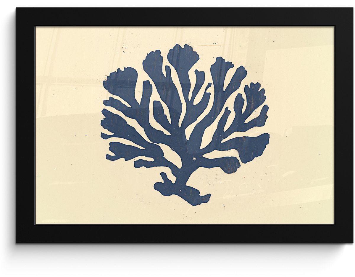 FrameYourWall Poster in lijst - Fotolijst 30x20 cm - Posters - Blauw koraal - Vertakkingen - Beige - Posterlijst zwart - Decoratie - Wanddecoratie woonkamer - Muurdecoratie slaapkamer