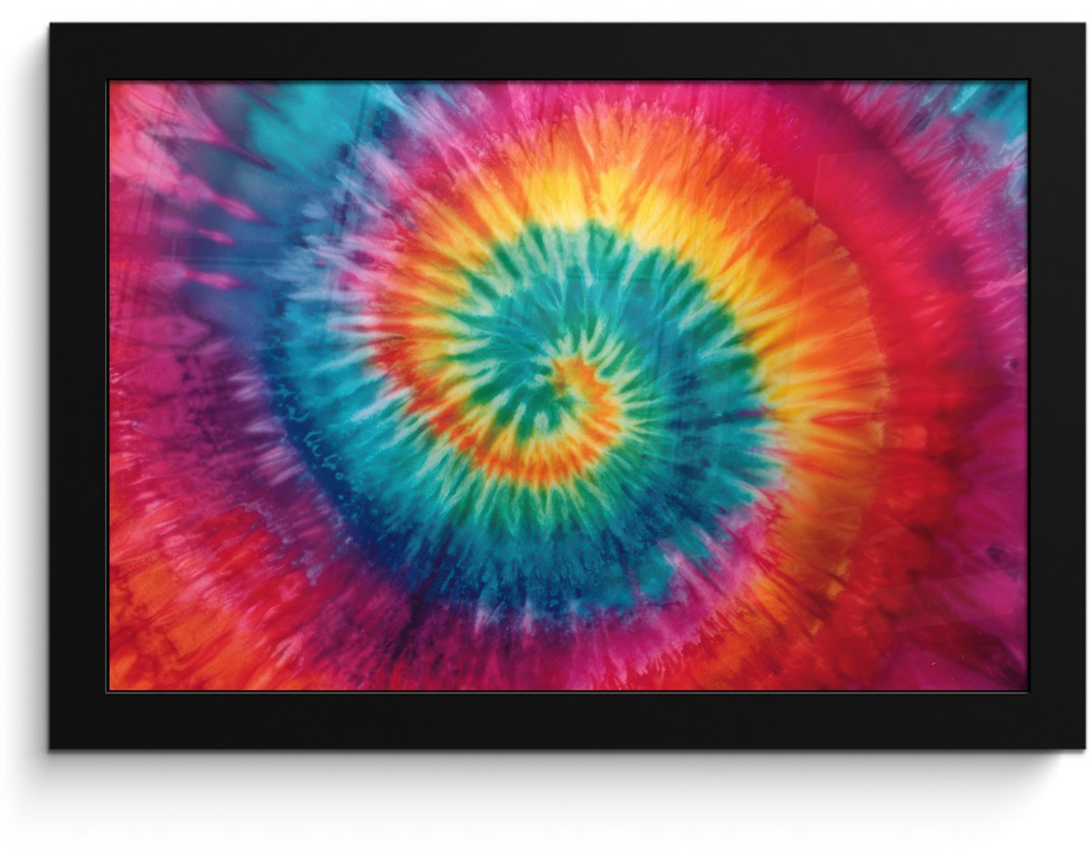 FrameYourWall Poster in lijst - Fotolijst 30x20 cm - Posters - Regenboogkleuren - Tie dye - Posterlijst zwart - Decoratie - Wanddecoratie woonkamer - Muurdecoratie slaapkamer