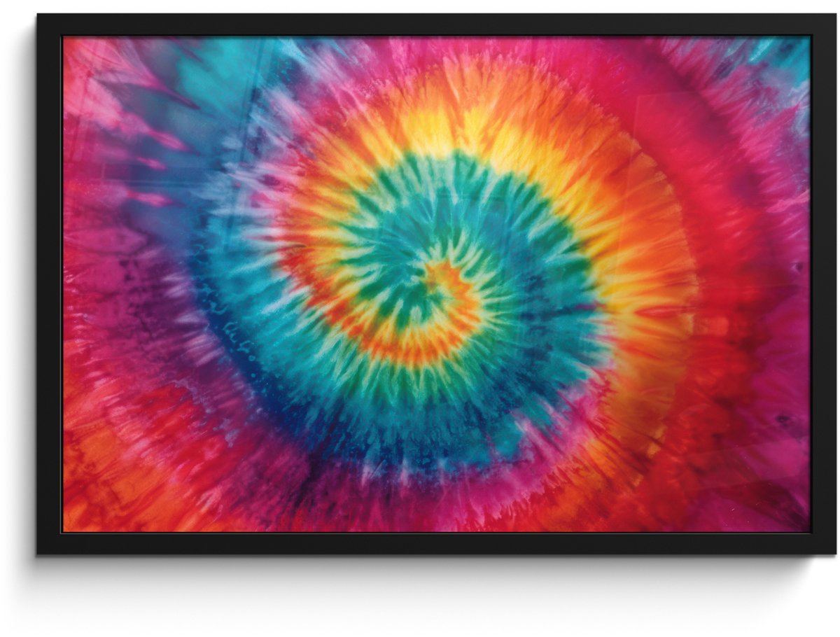 FrameYourWall Poster in lijst - Fotolijst 60x40 cm - Posters - Regenboogkleuren - Tie dye - Posterlijst zwart - Decoratie - Wanddecoratie woonkamer - Muurdecoratie slaapkamer