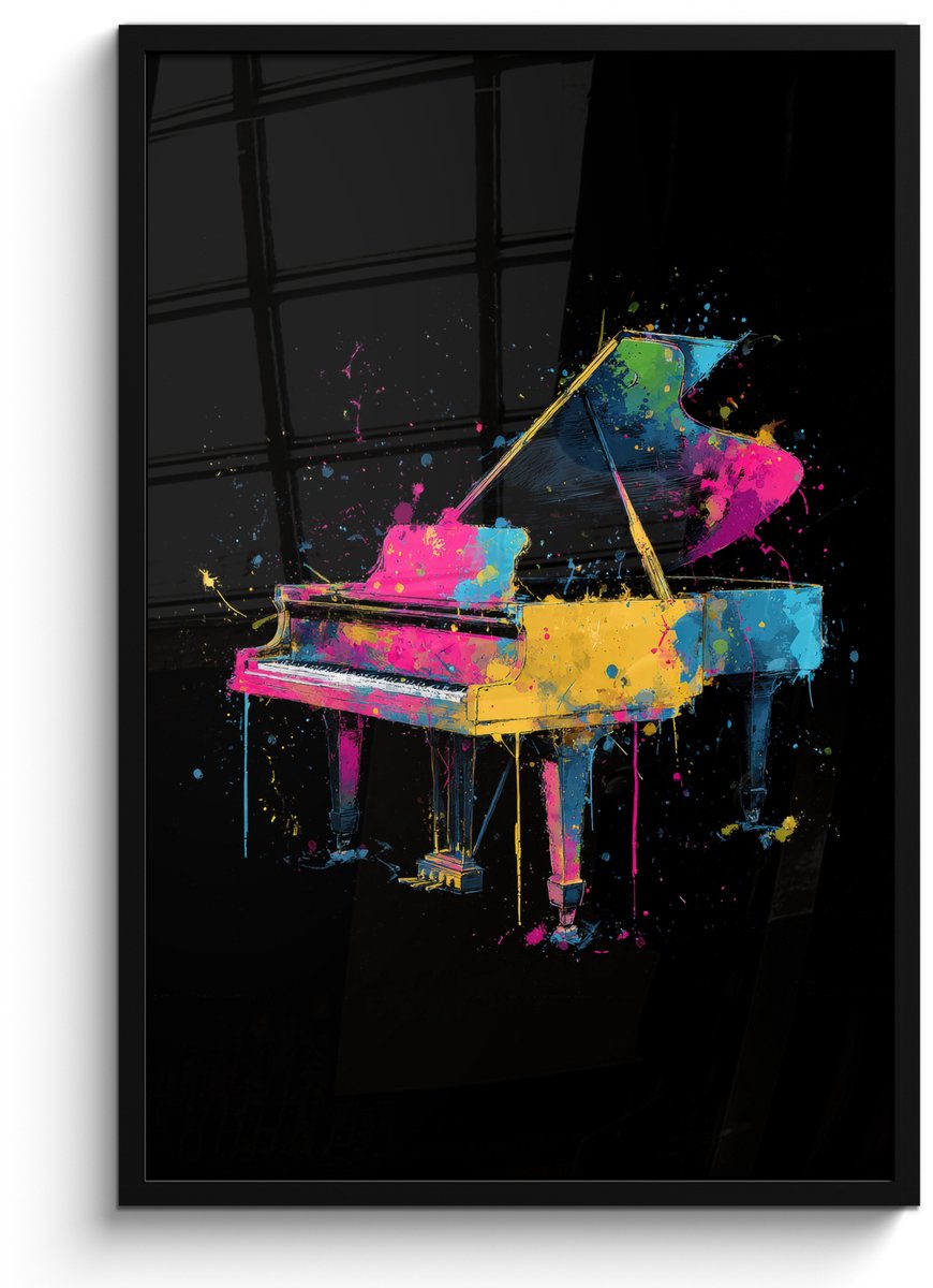 FrameYourWall Poster in lijst - Fotolijst 60x90 cm - Posters - Piano - Kleurrijk - Verf - Modern - Posterlijst zwart - Decoratie - Wanddecoratie woonkamer - Muurdecoratie slaapkamer Piano - Verf - Kleurrijk