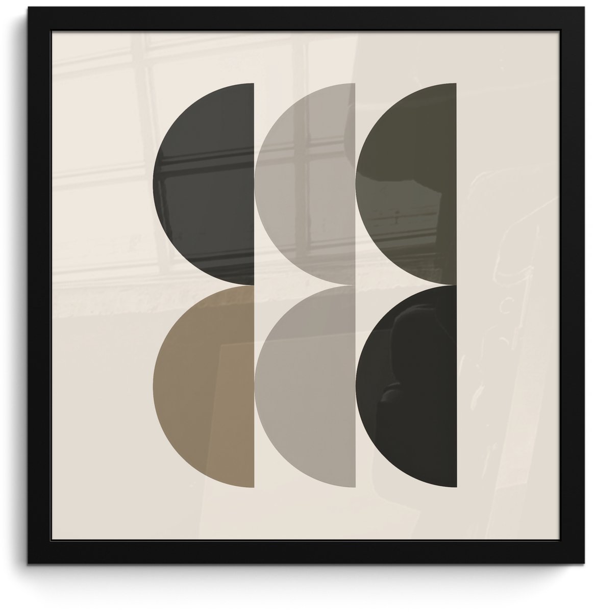 FrameYourWall Poster in lijst - Fotolijst 40x40 cm - Posters - Halve cirkels - Aardetinten - Grafisch - Posterlijst zwart - Decoratie - Wanddecoratie woonkamer - Muurdecoratie slaapkamer Aardetinten - Halve cirkels