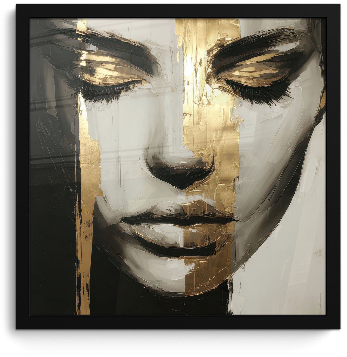 FrameYourWall Poster in lijst - Fotolijst 40x40 cm - Posters - Ogen - Gezicht - Goud - Strepen - Posterlijst zwart - Decoratie - Wanddecoratie woonkamer - Muurdecoratie slaapkamer