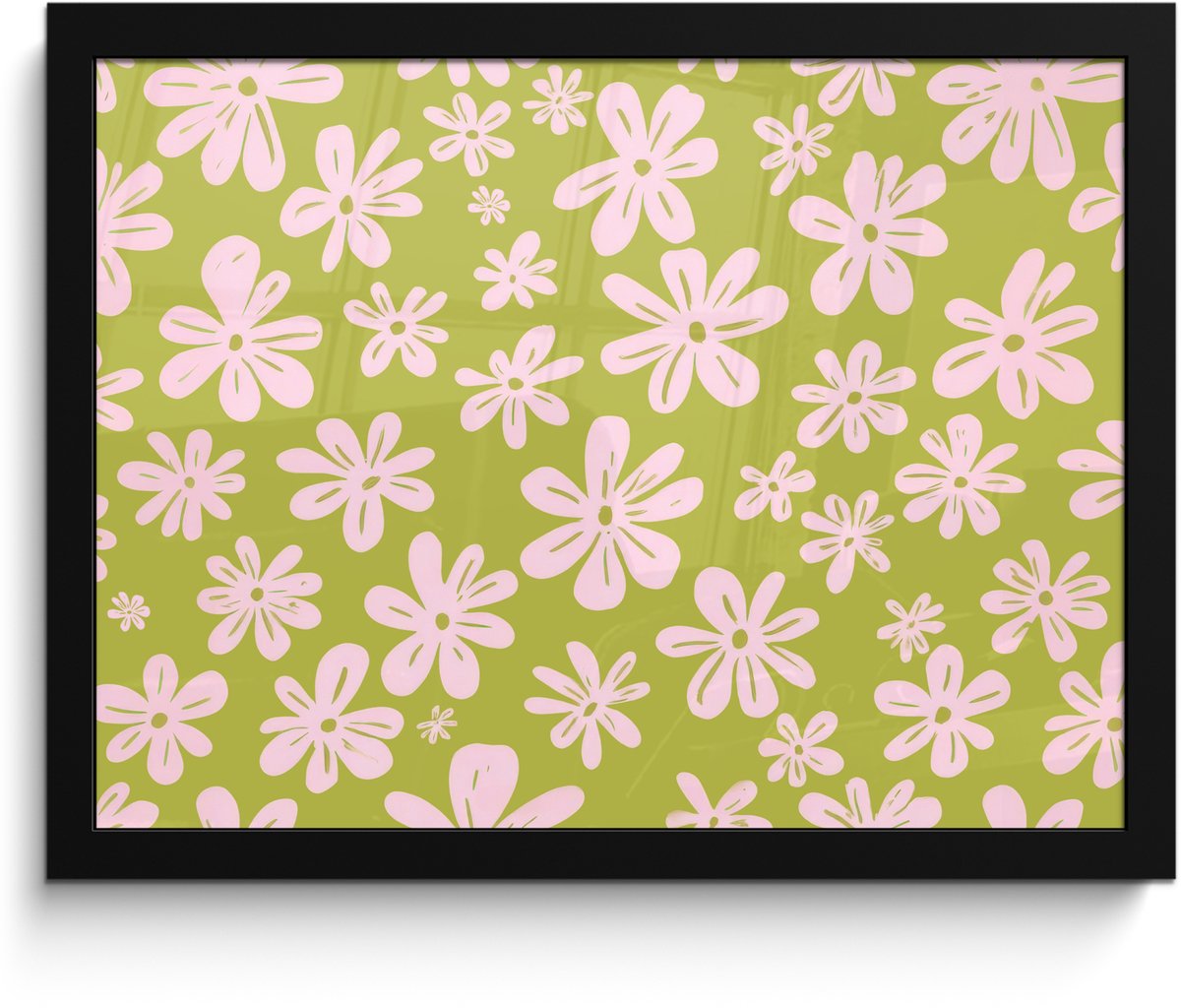 FrameYourWall Poster in lijst - Fotolijst 40x30 cm - Posters - Bloemen - Roze - Getekend - Patroon - Posterlijst zwart - Decoratie - Wanddecoratie woonkamer - Muurdecoratie slaapkamer Bloemen - Patroon