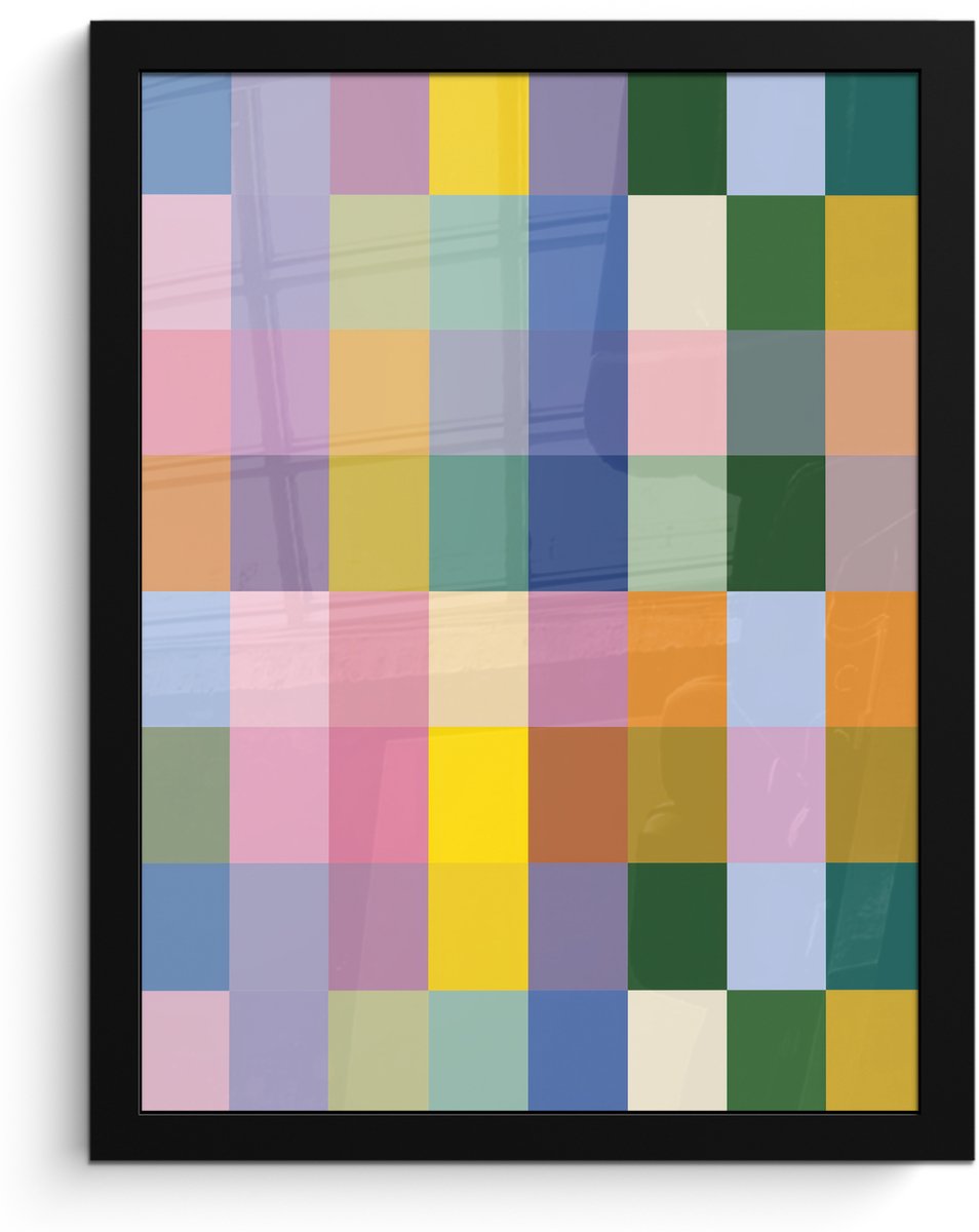 FrameYourWall Poster in lijst - Fotolijst 30x40 cm - Posters - Blokken - Vierkant - Patroon - Gekleurd - Posterlijst zwart - Decoratie - Wanddecoratie woonkamer - Muurdecoratie slaapkamer