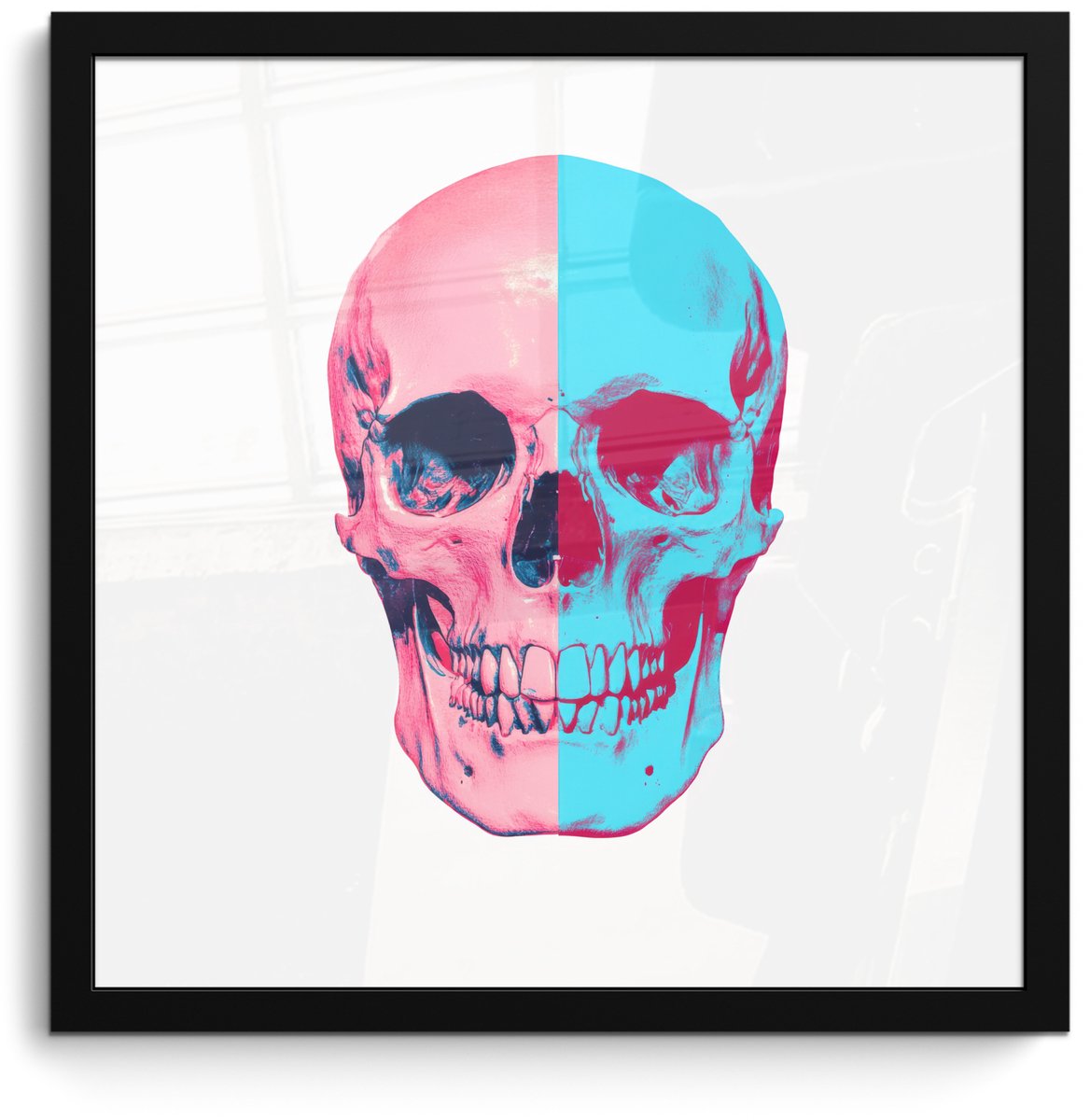 FrameYourWall Poster in lijst - Fotolijst 40x40 cm - Posters - Schedel - Grafisch - Roze - Verdeeld - Posterlijst zwart - Decoratie - Wanddecoratie woonkamer - Muurdecoratie slaapkamer