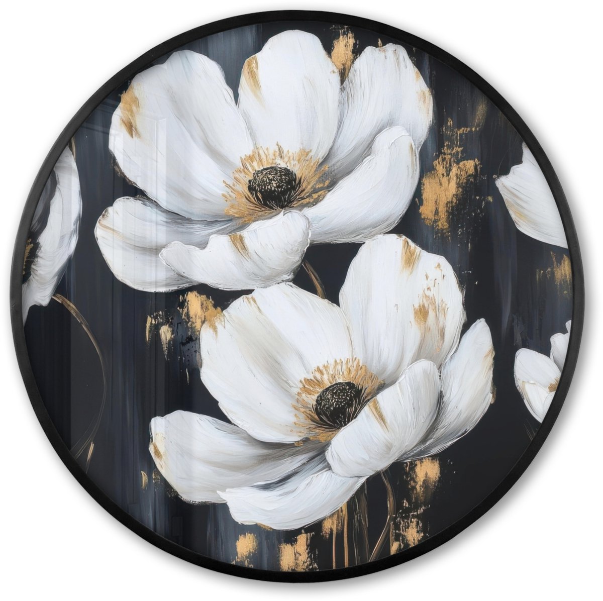 FrameYourWall Poster in lijst Rond - Fotolijst 60x60 cm - Posters - Bloemen - Wit - Abstract - Ronde posterlijst zwart - Decoratie - Wanddecoratie woonkamer - Muurdecoratie slaapkamer Bloemen - Abstract