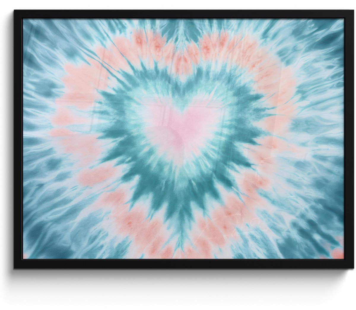FrameYourWall Poster in lijst - Fotolijst 80x60 cm - Posters - Hartvormig - Tie dye - Pasteltinten - Lichtgroen - Posterlijst zwart - Decoratie - Wanddecoratie woonkamer - Muurdecoratie slaapkamer