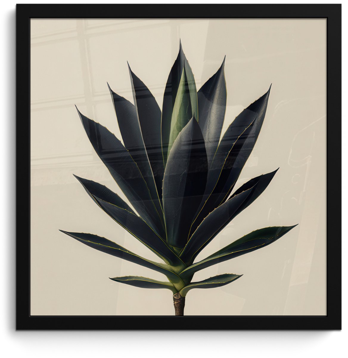 FrameYourWall Poster in lijst - Fotolijst 40x40 cm - Posters - Agaveplant - Symmetrisch - Groen - Posterlijst zwart - Decoratie - Wanddecoratie woonkamer - Muurdecoratie slaapkamer