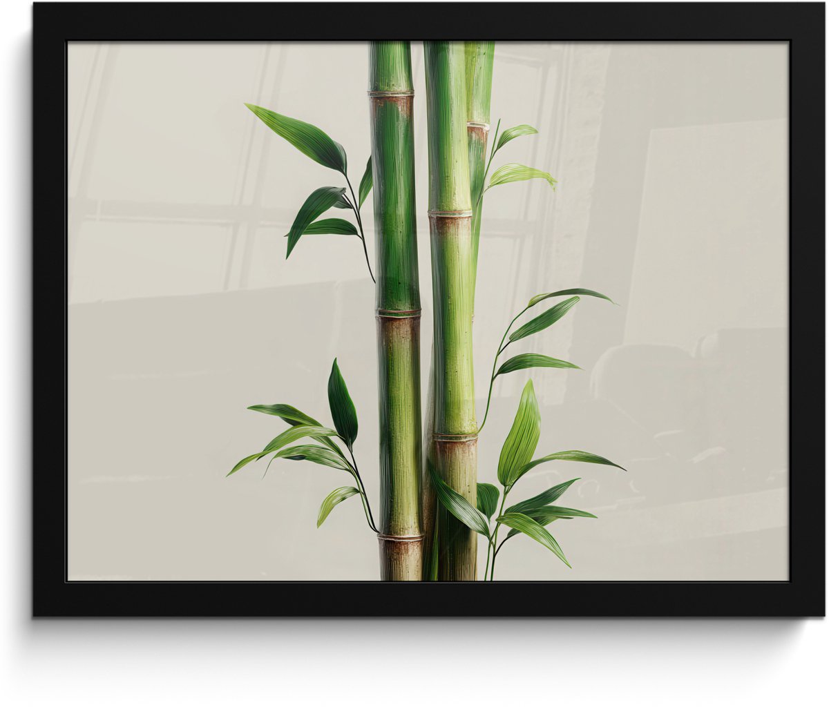 FrameYourWall Poster in lijst - Fotolijst 40x30 cm - Posters - Bamboestengels - Sierlijk - Groen - Posterlijst zwart - Decoratie - Wanddecoratie woonkamer - Muurdecoratie slaapkamer