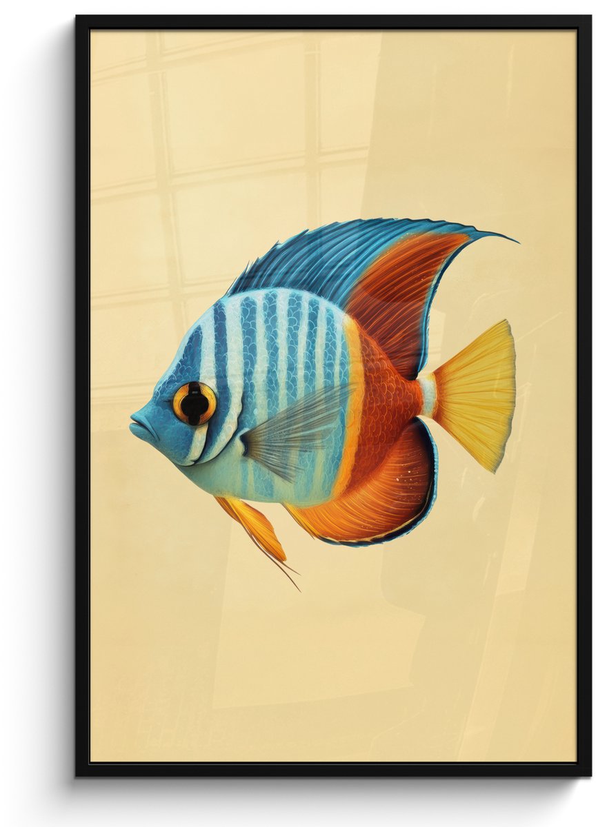 FrameYourWall Poster in lijst - Fotolijst 80x120 cm - Posters - Vis - Vinnen - Blauw - Ogen - Posterlijst zwart - Decoratie - Wanddecoratie woonkamer - Muurdecoratie slaapkamer