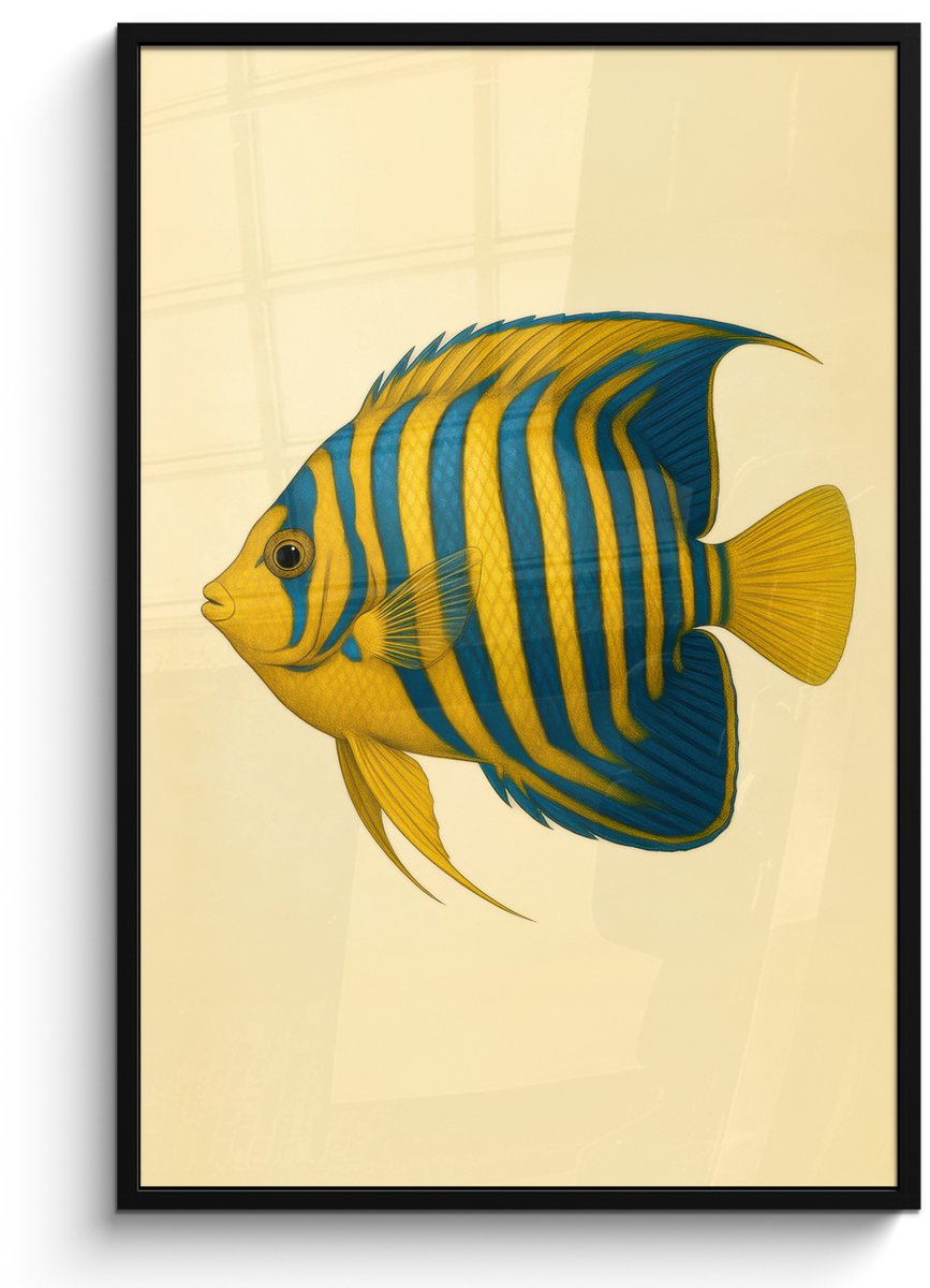 FrameYourWall Poster in lijst - Fotolijst 80x120 cm - Posters - Felgeel - Vis - Strepen - Vinnen - Posterlijst zwart - Decoratie - Wanddecoratie woonkamer - Muurdecoratie slaapkamer Vis - Vinnen - Strepen