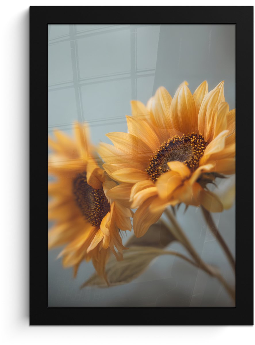 FrameYourWall Poster in lijst - Fotolijst 20x30 cm - Posters - Zonnebloemen - Geel - Wazig - Posterlijst zwart - Decoratie - Wanddecoratie woonkamer - Muurdecoratie slaapkamer