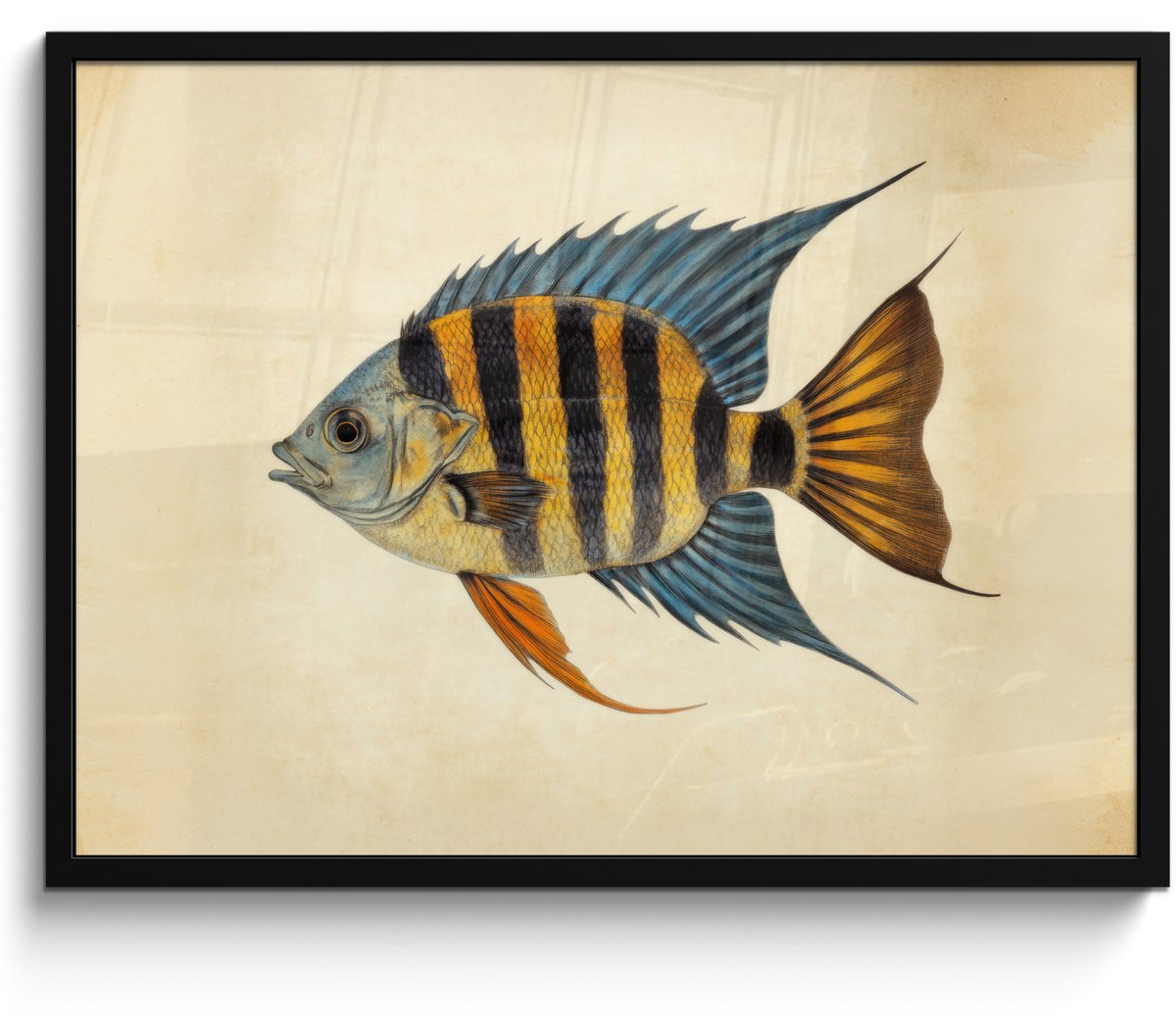 FrameYourWall Poster in lijst - Fotolijst 80x60 cm - Posters - Vis - Tropisch - Strepen - Vinnen - Posterlijst zwart - Decoratie - Wanddecoratie woonkamer - Muurdecoratie slaapkamer