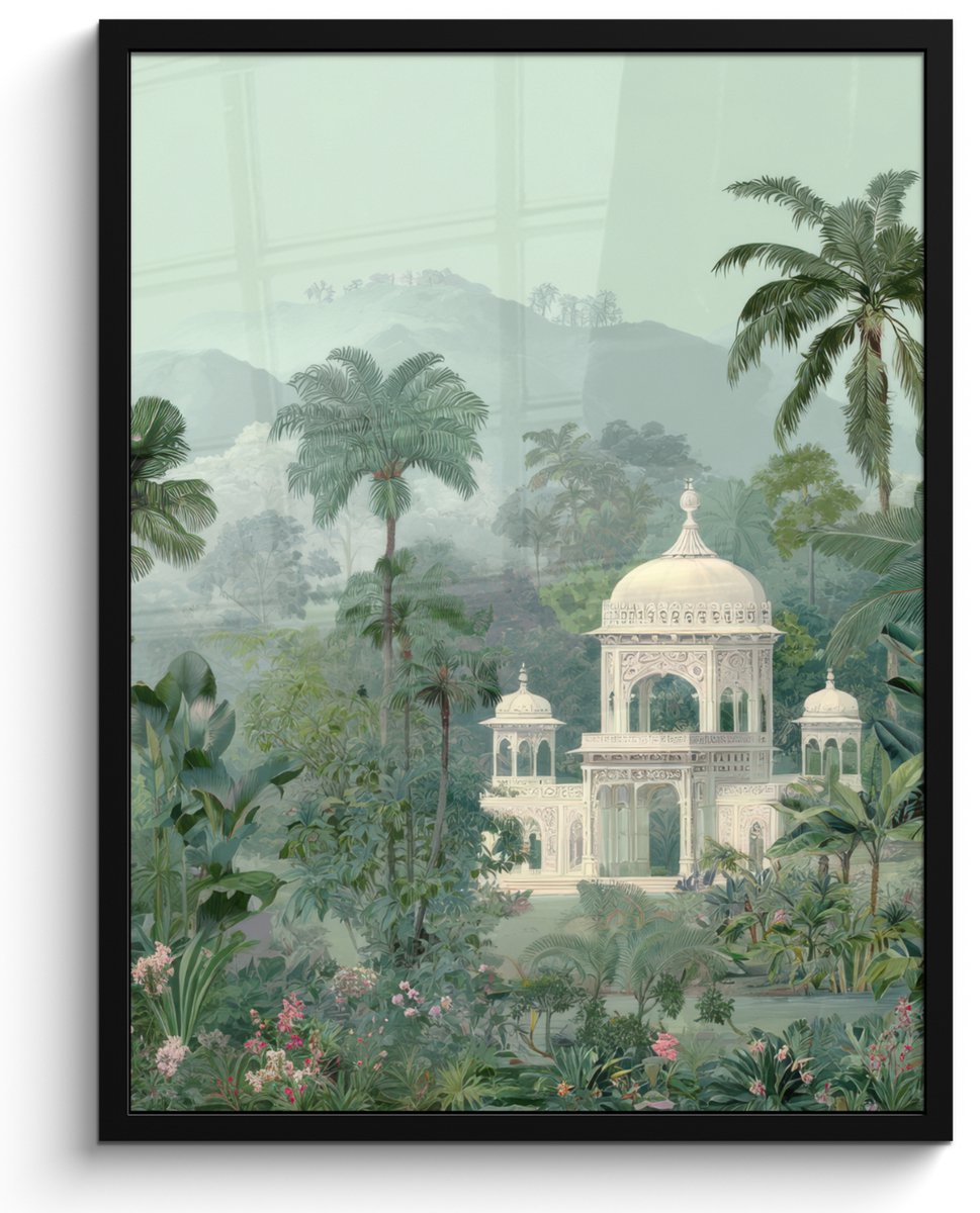 FrameYourWall Poster in lijst - Fotolijst 60x80 cm - Posters - Tropische tuin - Koepelgebouw - Bloemen - Posterlijst zwart - Decoratie - Wanddecoratie woonkamer - Muurdecoratie slaapkamer Tropisch - Tuin - Koepelgebouw