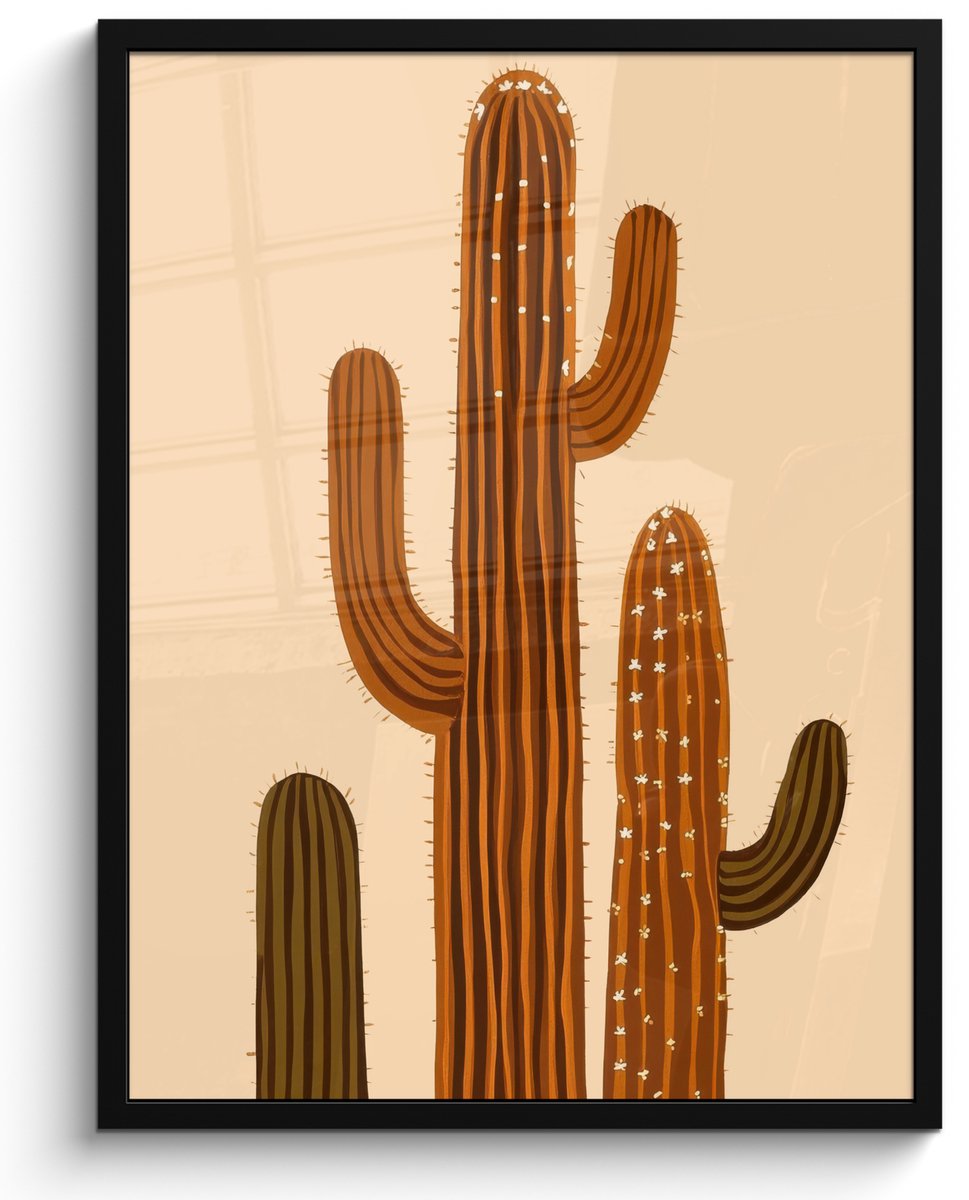 FrameYourWall Poster in lijst - Fotolijst 60x80 cm - Posters - Cactus - Woestijn - Zand - Bruin - Posterlijst zwart - Decoratie - Wanddecoratie woonkamer - Muurdecoratie slaapkamer