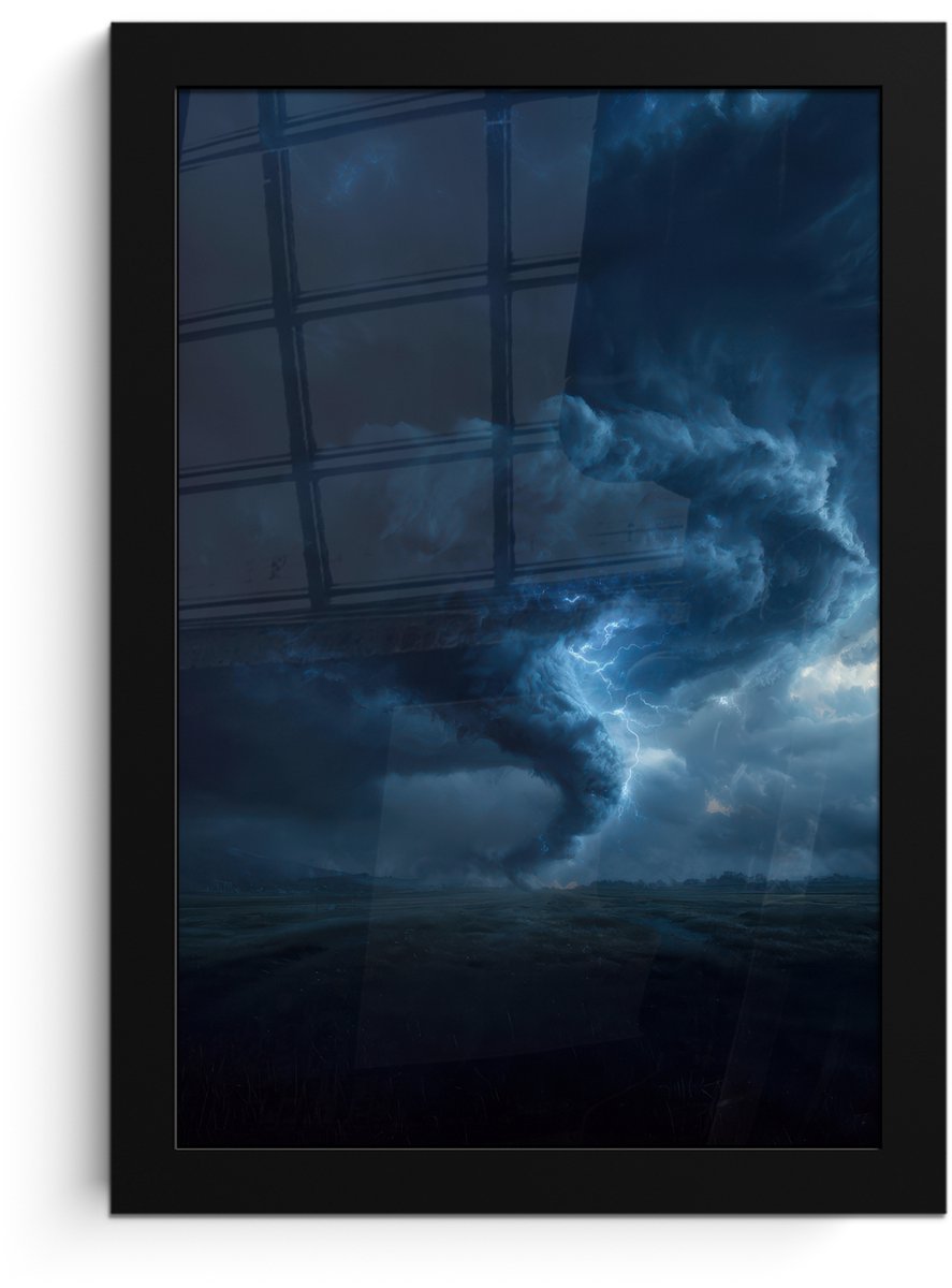 FrameYourWall Poster in lijst - Fotolijst 20x30 cm - Posters - Tornado - Duister - Wolken - Posterlijst zwart - Decoratie - Wanddecoratie woonkamer - Muurdecoratie slaapkamer Tornado - Bliksem