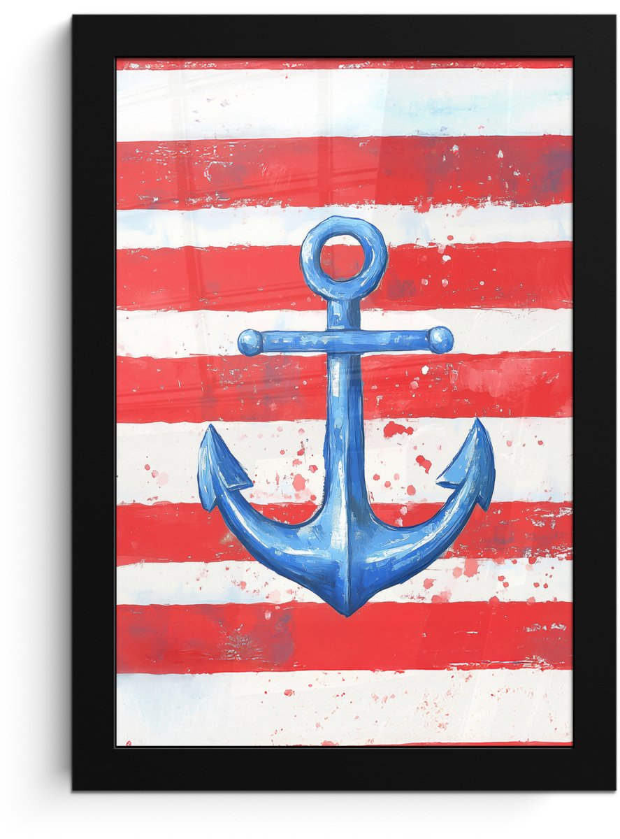 FrameYourWall Poster in lijst - Fotolijst 20x30 cm - Posters - Anker - Verfspatten - Rood - Blauw - Posterlijst zwart - Decoratie - Wanddecoratie woonkamer - Muurdecoratie slaapkamer