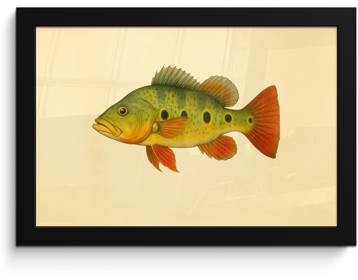 FrameYourWall Poster in lijst - Fotolijst 30x20 cm - Posters - Schubben - Vis - Groen - Illustratie - Posterlijst zwart - Decoratie - Wanddecoratie woonkamer - Muurdecoratie slaapkamer Vis - illustratie - Schubben