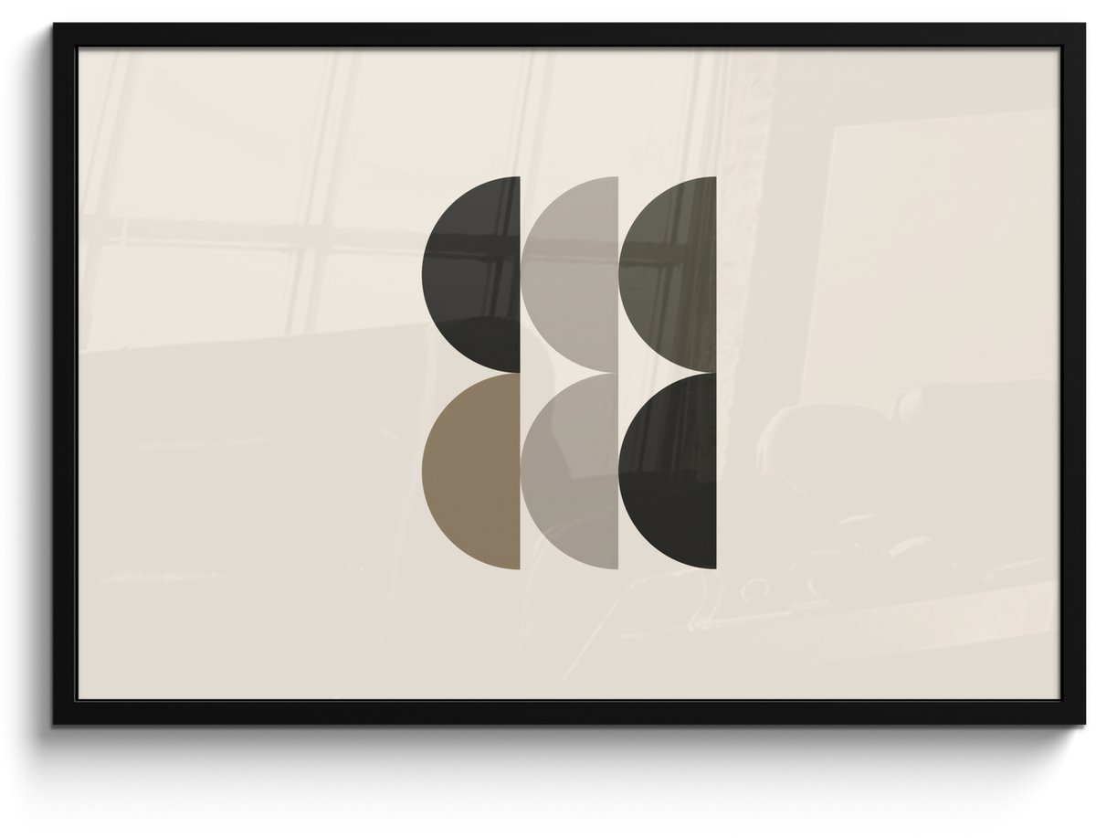FrameYourWall Poster in lijst - Fotolijst 90x60 cm - Posters - Halve cirkels - Aardetinten - Grafisch - Posterlijst zwart - Decoratie - Wanddecoratie woonkamer - Muurdecoratie slaapkamer Aardetinten - Halve cirkels