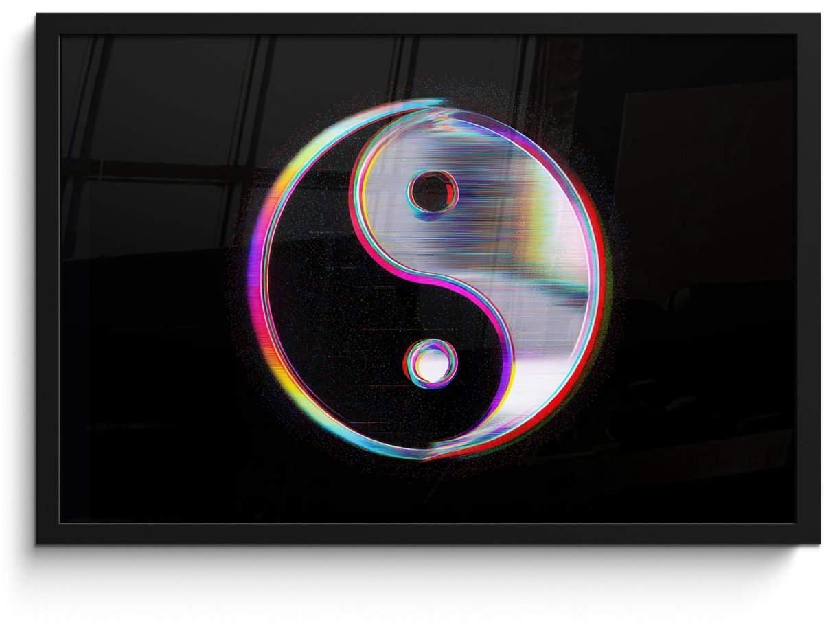 FrameYourWall Poster in lijst - Fotolijst 60x40 cm - Posters - Yin-Yang - Cirkel - Regenboog - Posterlijst zwart - Decoratie - Wanddecoratie woonkamer - Muurdecoratie slaapkamer Yin-Yang - Cirkel - Kleurrijk