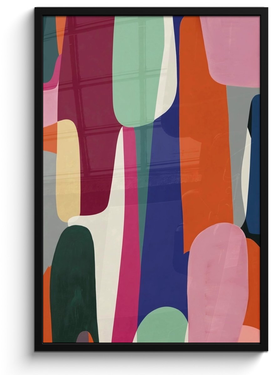 FrameYourWall Poster in lijst - Fotolijst 60x90 cm - Posters - Vormen - Ritmisch - Kleuren - Abstract - Posterlijst zwart - Decoratie - Wanddecoratie woonkamer - Muurdecoratie slaapkamer Vormen - Kleurrijk