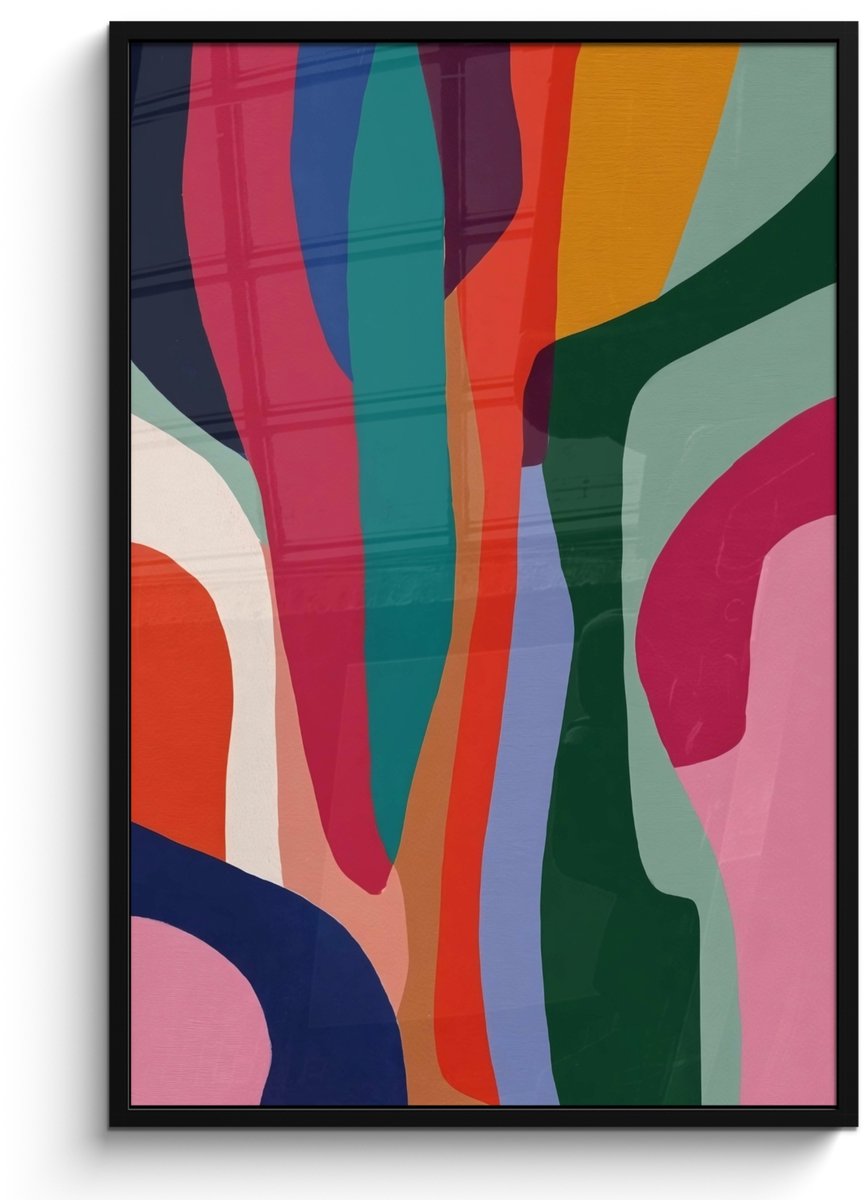 FrameYourWall Poster in lijst - Fotolijst 80x120 cm - Posters - Vormen - Bochten - Kleurrijk - Abstract - Posterlijst zwart - Decoratie - Wanddecoratie woonkamer - Muurdecoratie slaapkamer Abstract - Kleurrijk - Golven