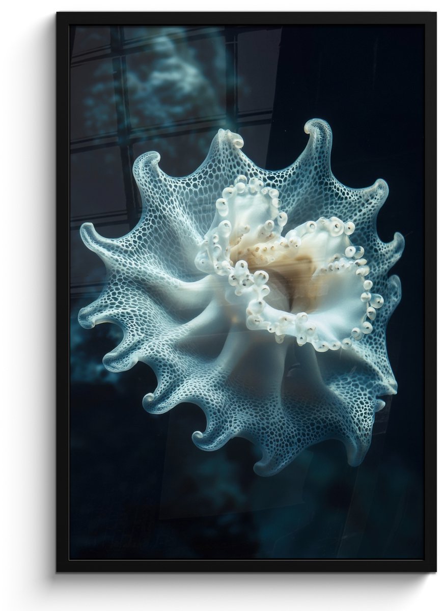FrameYourWall Poster in lijst - Fotolijst 60x90 cm - Posters - Zeewezen - Wit - Golven - Water - Posterlijst zwart - Decoratie - Wanddecoratie woonkamer - Muurdecoratie slaapkamer