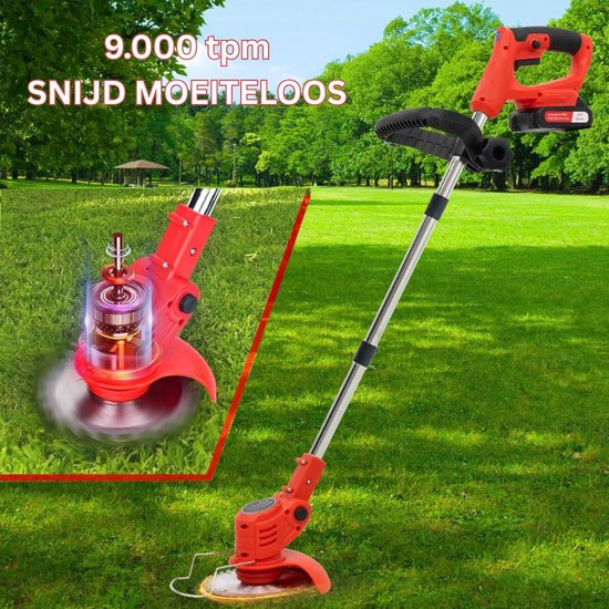 MKSS® Zweefmaaier - Bosmaaier Electrisch - Grastrimmer met Accu - Grasmaaier - Handmaaier met Wielen - Rood van MKSS — afbeelding 5