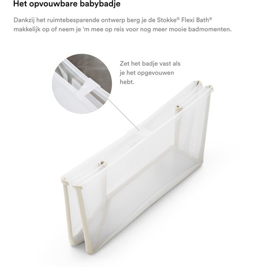 Wit opvouwbaar Stokke Flexi Bath badje, gedeeltelijk opgevouwen.