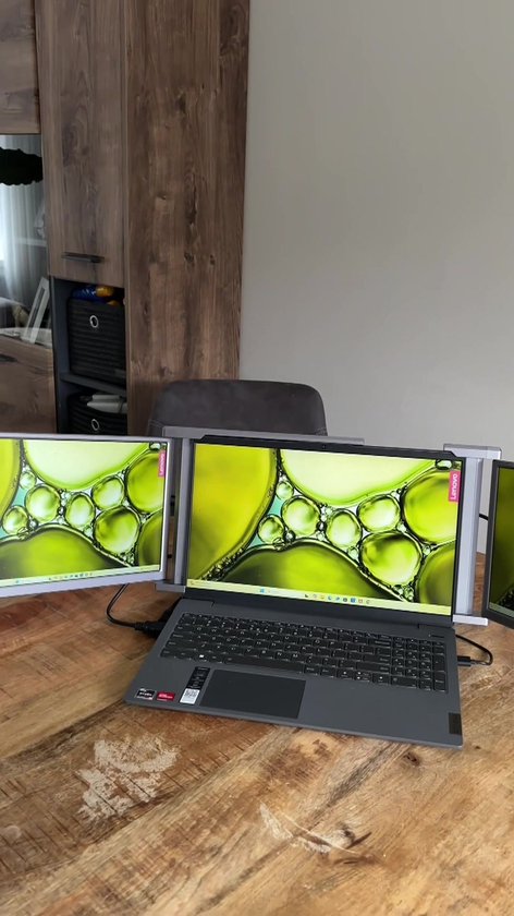 Moniteur portable triple Full HD - Modèle 2 câbles - 2 x 14 pouces IPS - Plug & Play - Écran Extra pour ordinateur portable - Moniteur tri-écran