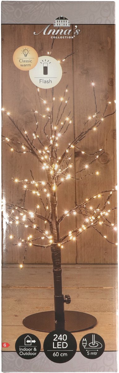 Anna's Collection Lichtboom - zwart - metaal - 60 cm - 240 led lichtjes - klassiek warm - verlichte kerstboom – foto 2