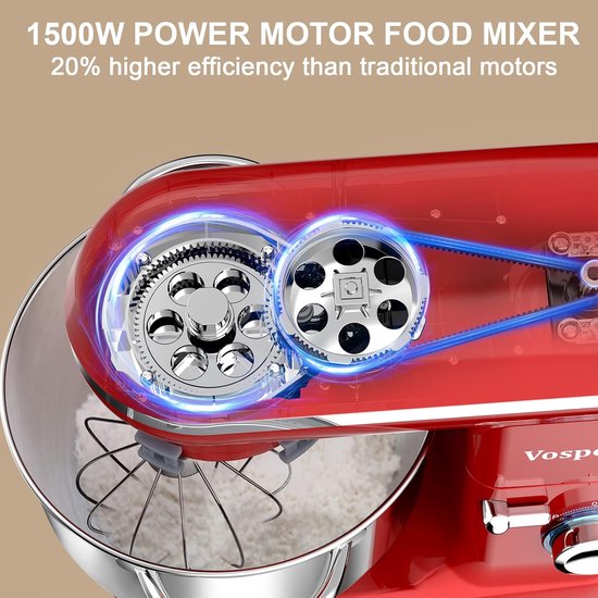 Keukenmachine 1500W met 6 snelheden en 6,2QT mengkom - Elektrische Kneedmachine — afbeelding 2