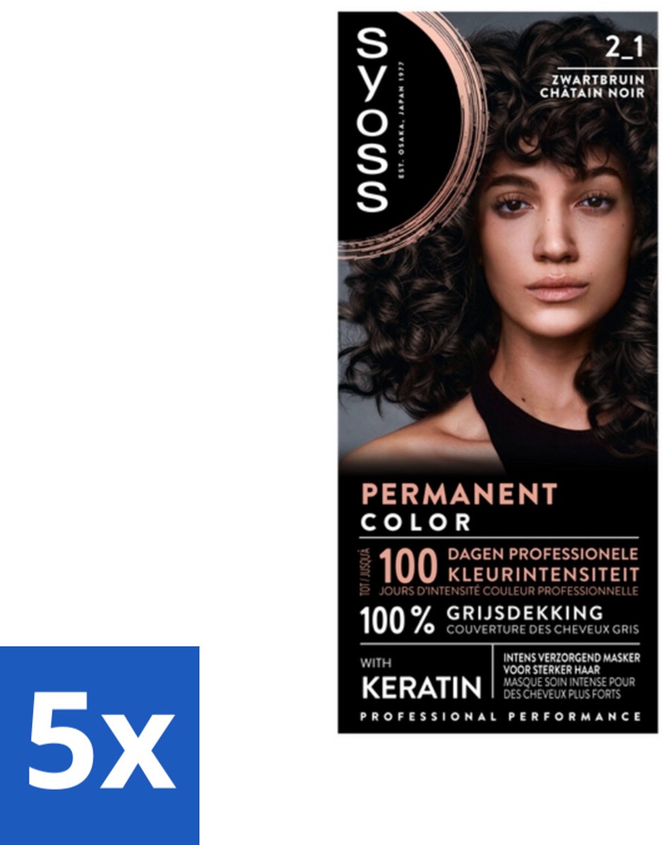 5 x SYOSS - Coloration 2-1 Zwartbruin - Haarverf - Grijsdekking - Vermindert Haarbreuk - Voordeelverpakking - 5 stuks