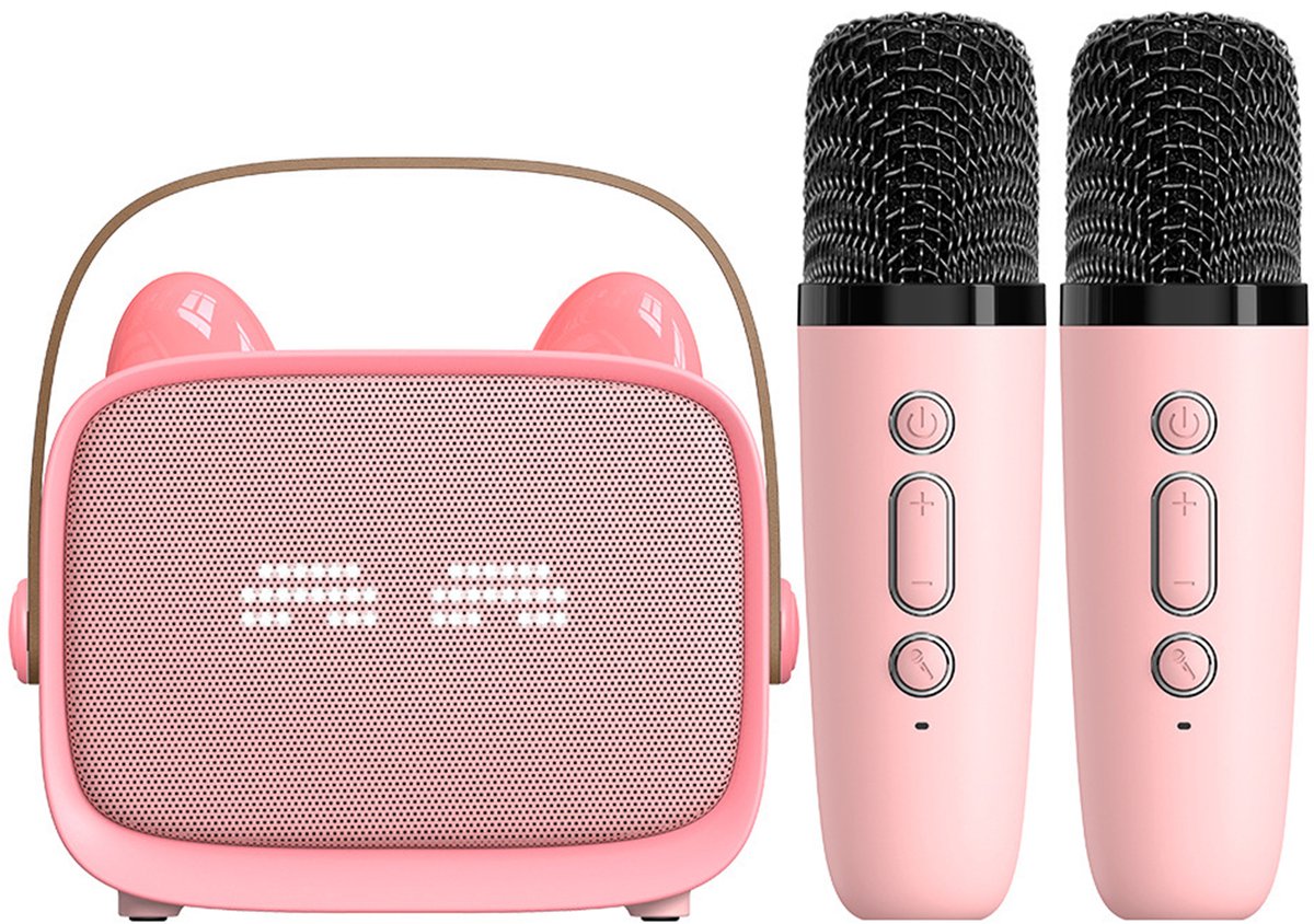 Peysaitr - Kinderen Karaoke Set - Draagbare Bluetooth-luidsprekers - met 2 Draadloze Microfoons - Voor Kinderen & Volwassenen - Kerstcadeaus - Feest, Verjaardag, Geschenk - Roze - 1 Set